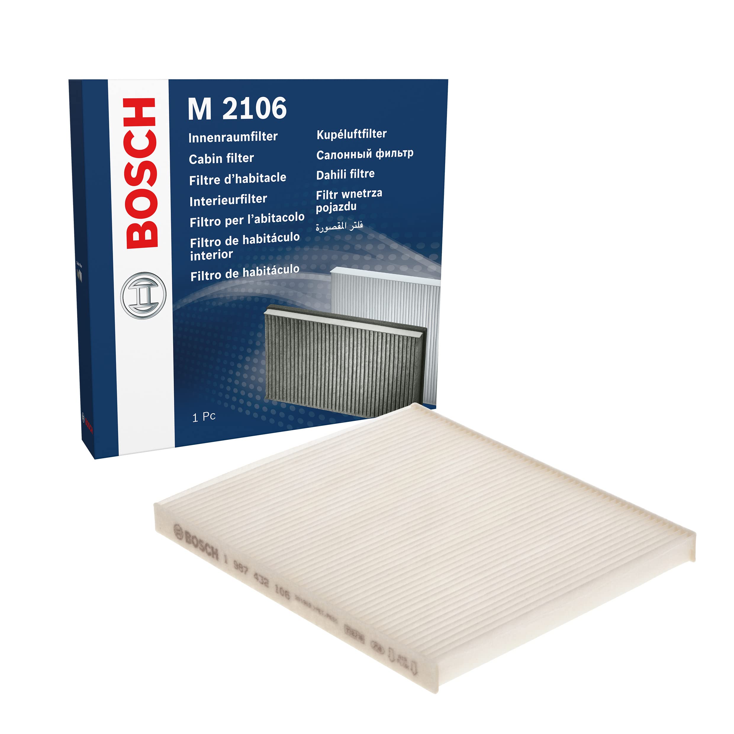 Bosch M2106 Standard Cabin Air Filter - Replacement for Car, Truck & SUV - Improves Air Quality & Reduces Allergens - Perfect for Driving in Polluted or Dusty Areas