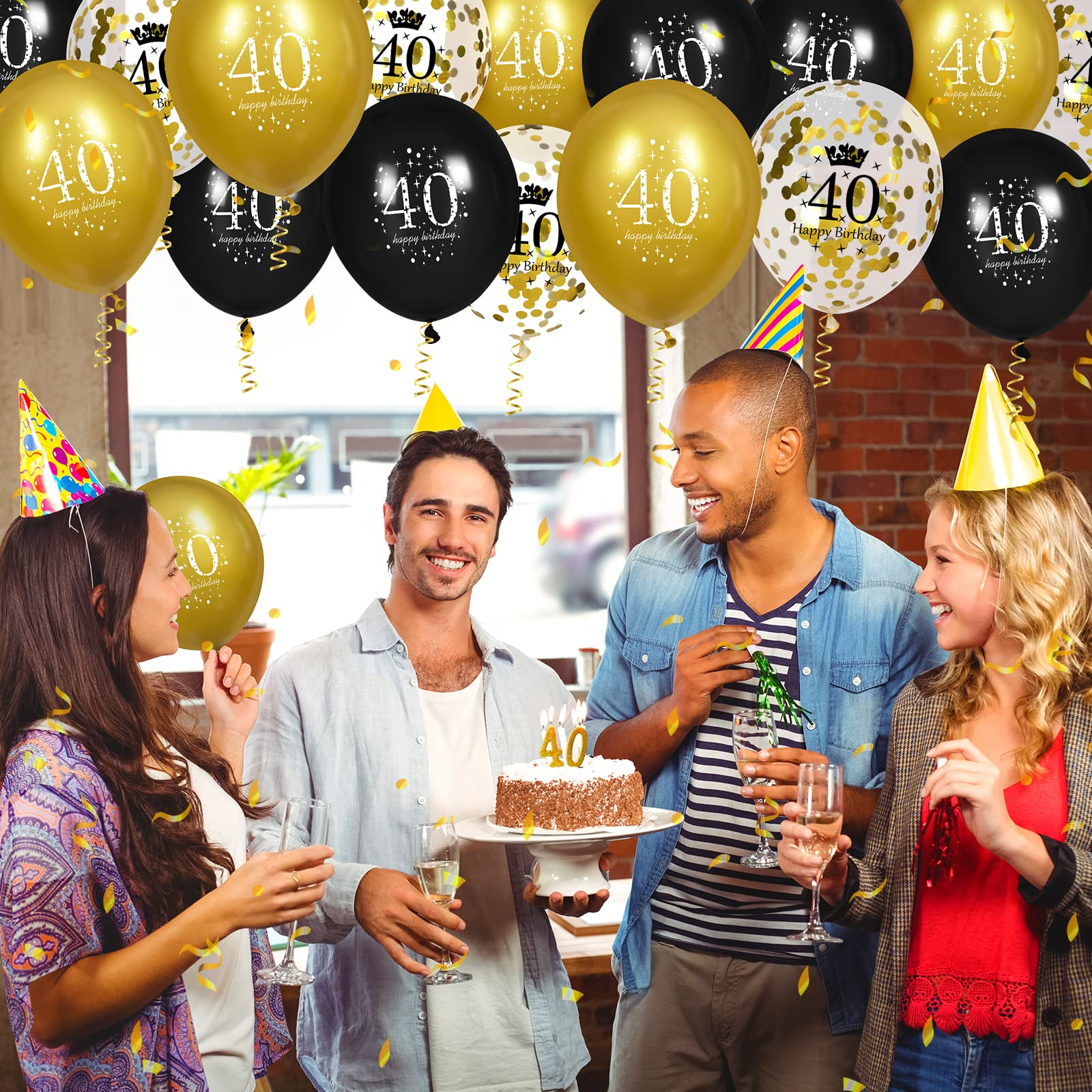 40th Birthday Balloons for Men & Women - 15 Pcs Black Gold Happy 40th Birthday Party Decorations - Perfect for 40th Birthday Parties, Milestone Celebrations & Anniversary Decorations