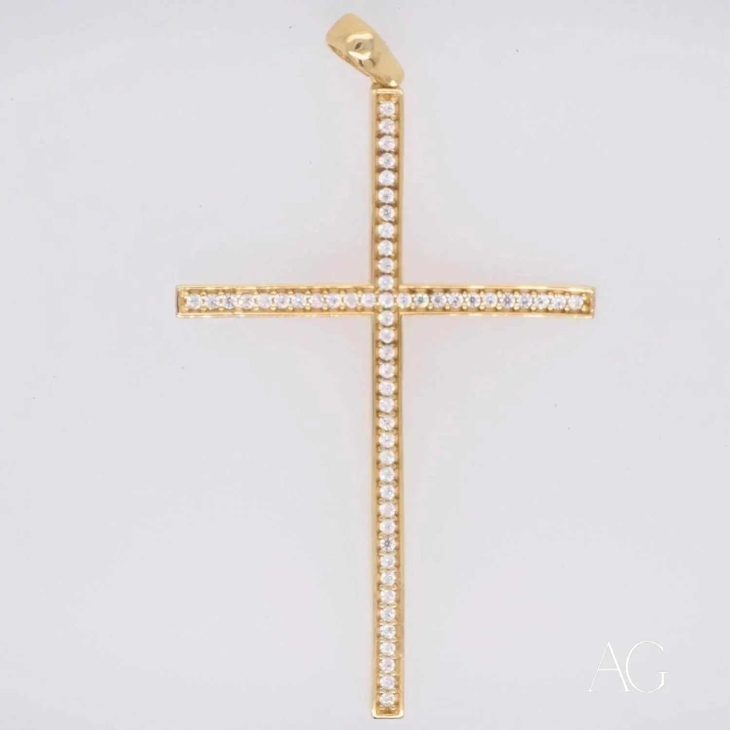 18k Gold Cross Pendant with Cubic Zirconia Stones - Elegant Religious Jewelry for Women, Gift for Baptism, First Communion & Special Occasions