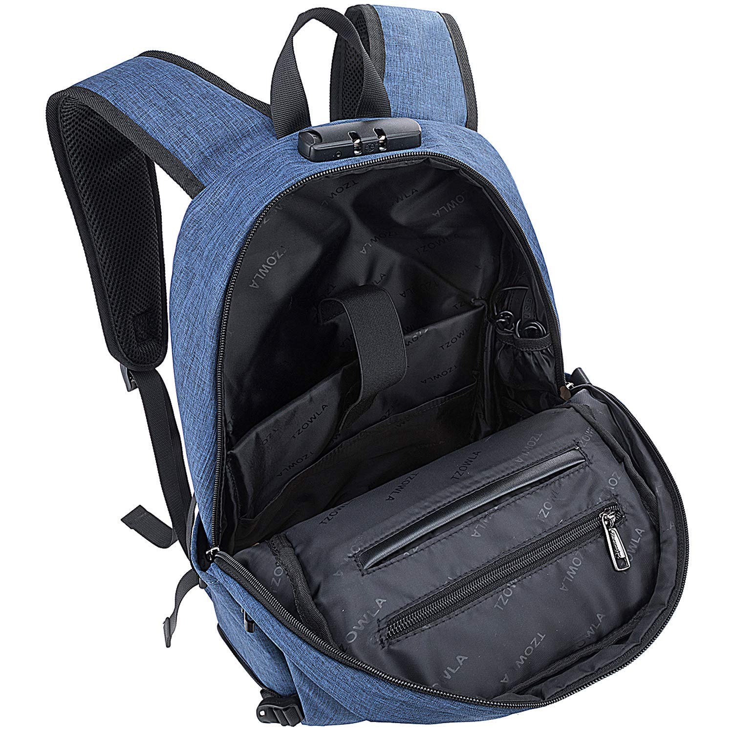 Tzowla 17.3 Inch Anti-Theft Business Laptop Backpack with USB Charging Port & Lock - Waterproof Computer Backpack for Men & Women - Perfect for Office, Travel, Hiking & College (Blue)