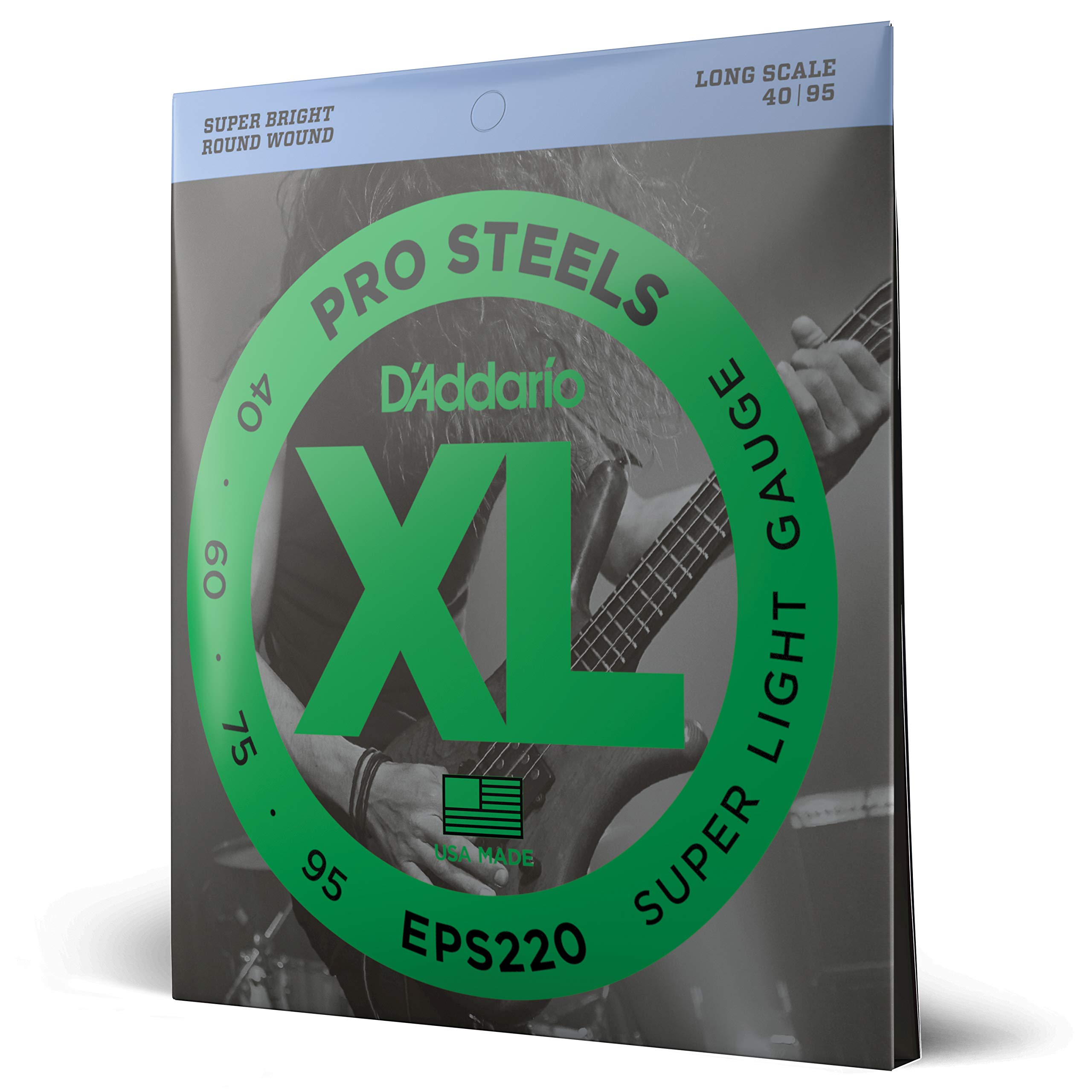 D'Addario XL Pro Steels EPS220 Bass Guitar Strings - Super Light Gauge 40-95, 4-String Set for Long Scale Bass (Pack of 1) | Perfect for Rock, Jazz & Studio Recording