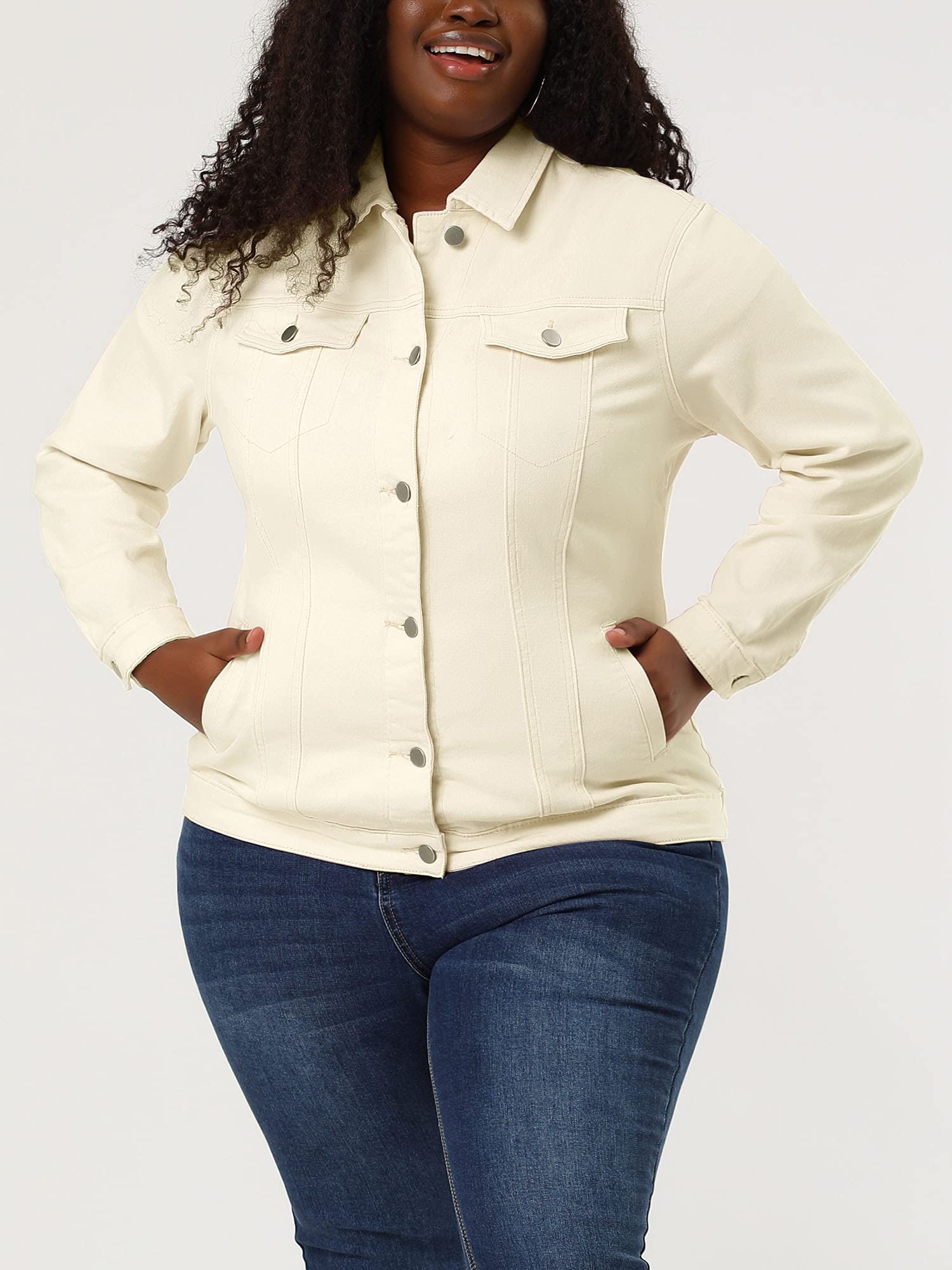 Stylish Women's Plus Size Denim Jacket - Distressed Washed Jean Jacket with Button Front for Casual Outfits | Perfect for Spring, Fall Layering & Everyday Wear