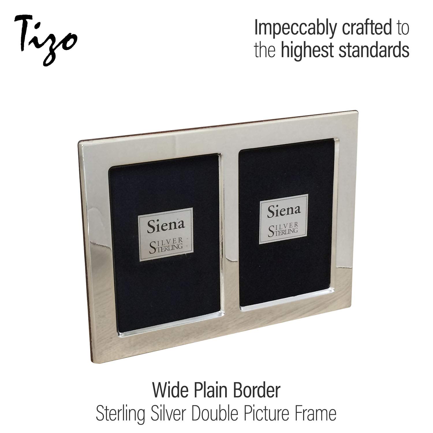 Siena 2x3 Wide Plain Silver Deco Double Picture Frame - 925 Sterling Silver Boutique Quality Photo Frame for Wall Display, Wedding Photos, Home Decor & Gift Giving