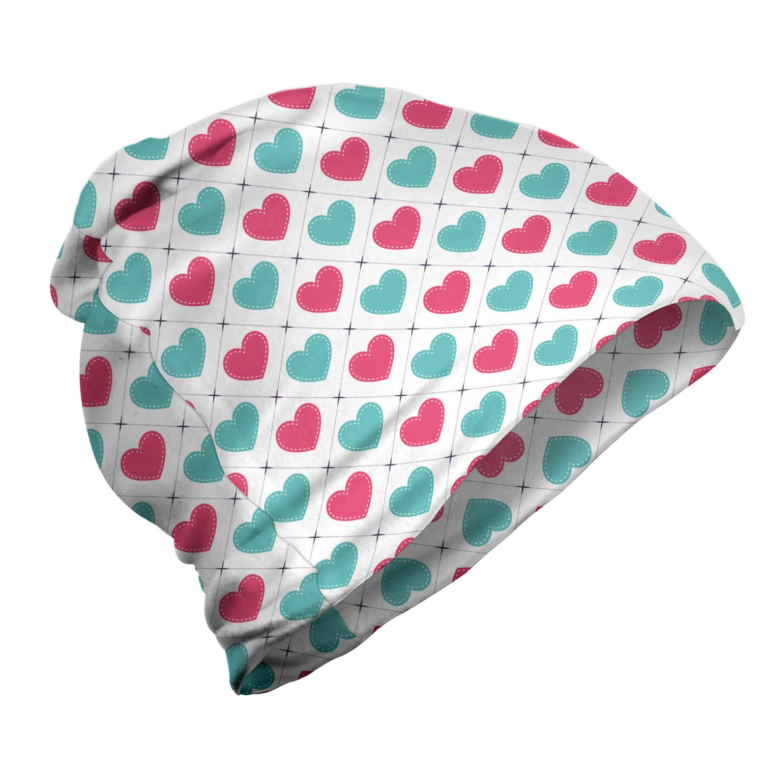 Ambesonne Unisex Beanie with Hearts in Squares Design - Warm Winter Knit Hat for Men & Women - Perfect for Hiking, Outdoor Activities & Cold Weather Fashion