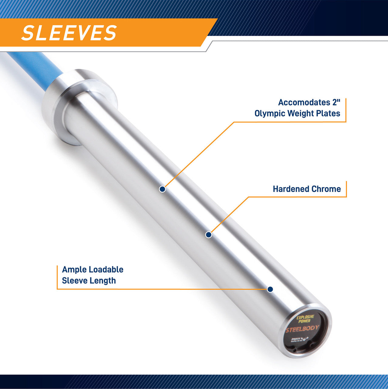 Blue Chrome 45lb Olympic Barbell - SteelBody STB 1501BLC for Weightlifting & CrossFit Training | Durable Steel Construction for Home & Commercial Gyms