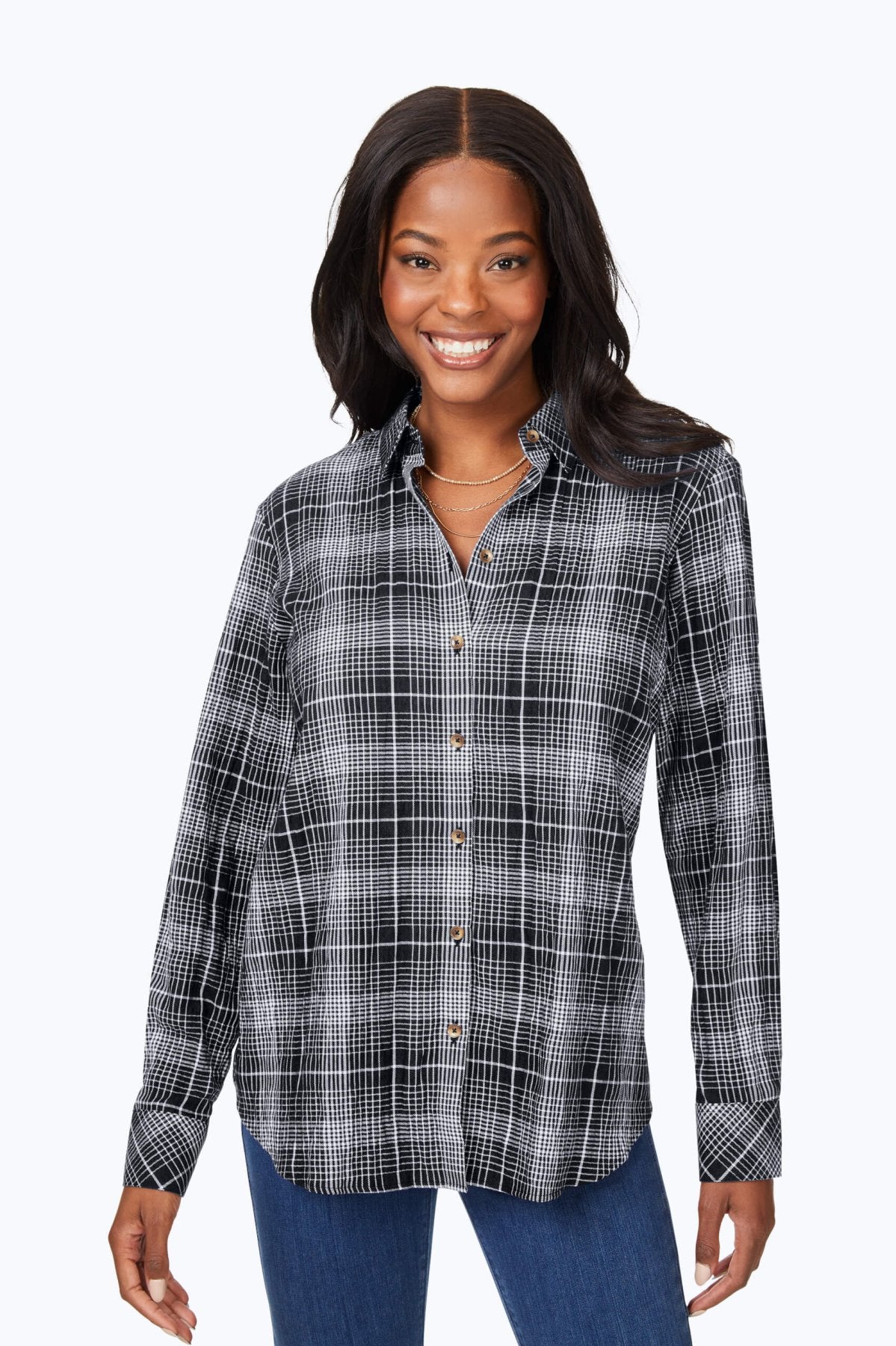 Stylish Rhea Plaid Long Sleeve Shirt for Women - Trendy Fall & Winter Fashion - Perfect for Office, Casual Outings & Date Nights