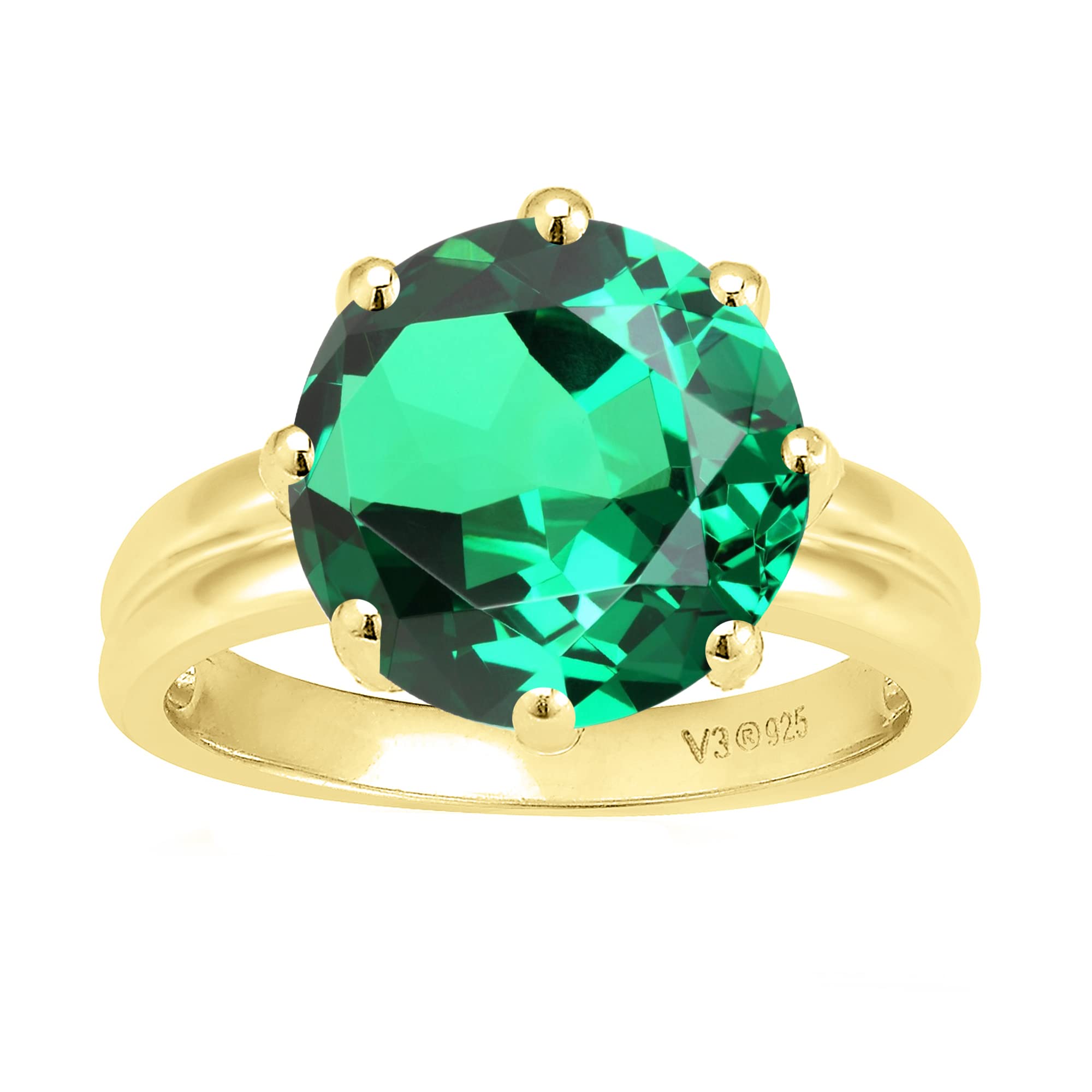 Emerald Solitaire Ring in 14K Gold Over Sterling Silver - Elegant Jewelry for Engagement, Wedding & Special Occasions