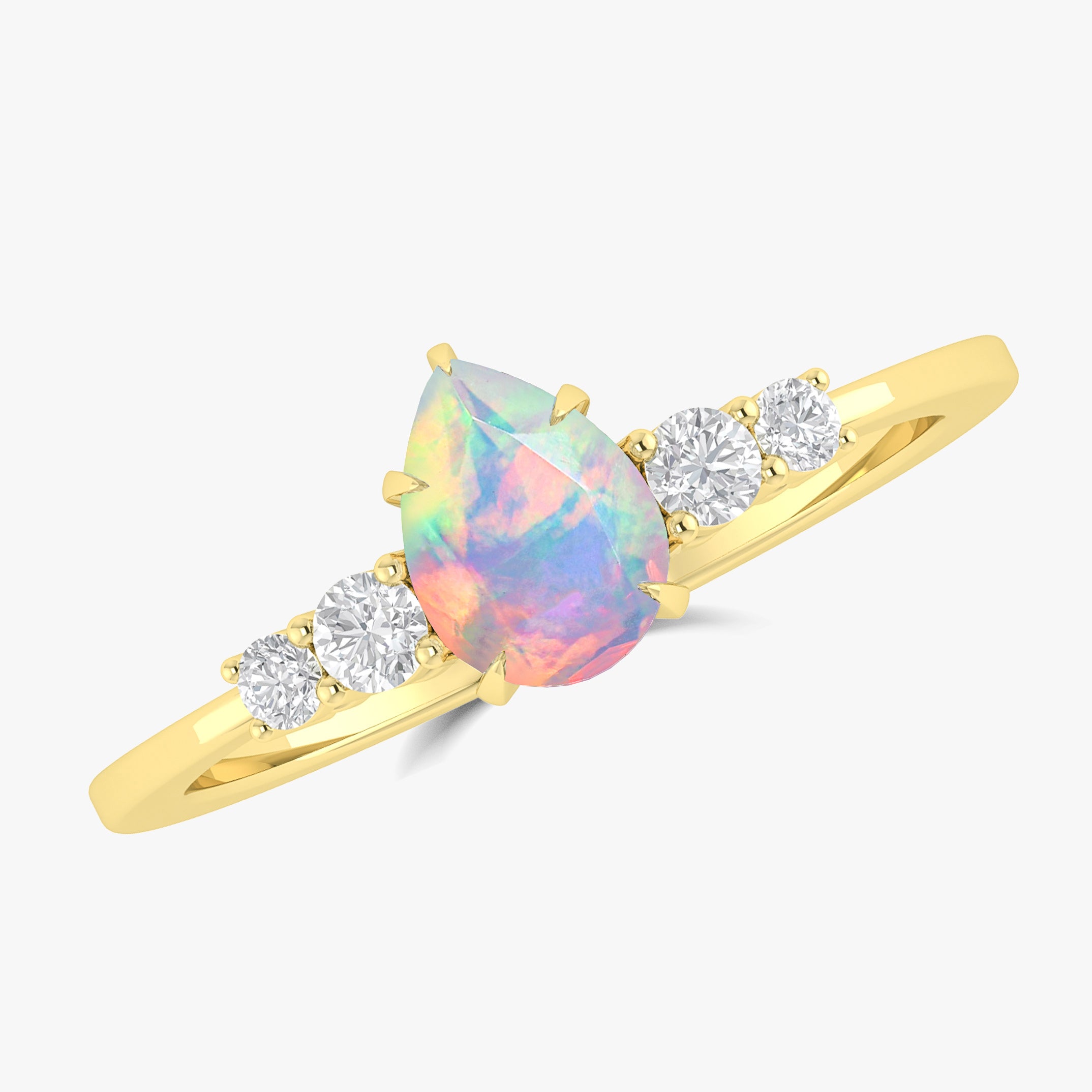 White Natural Ethiopian Opal Faceted Pear Ring - Elegant Jewelry for Women, Wedding, Engagement & Special Occasions