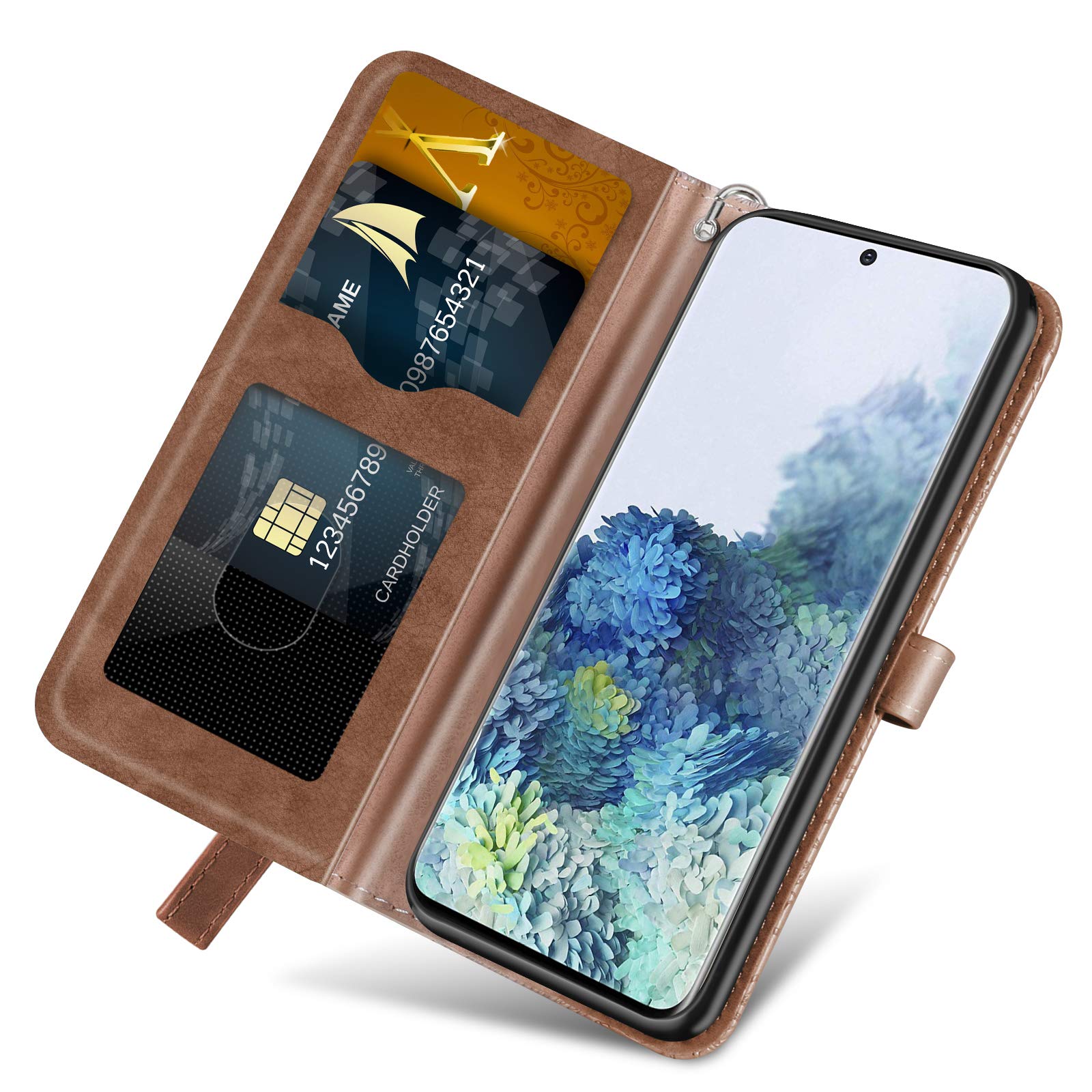 Samsung Galaxy S20 5G Wallet Case - PU Leather Folio Flip Cover with Card Slots & Kickstand, Wrist Strap - Tree of Life Brown - Perfect for Business, Travel & Everyday Protection