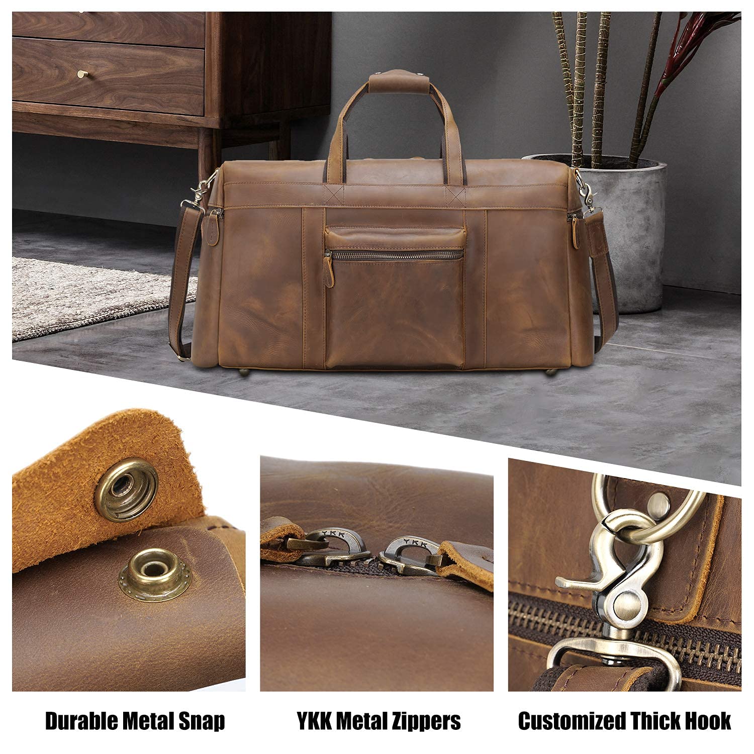 Premium Full Grain Leather Duffle Bag for Men - Large Travel, Gym & Weekend Overnight Bag - Durable Carryall for Business Trips, Workouts & Sports Activities