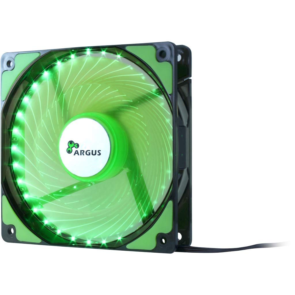 INTER TECH 120mm LED Fan - Green Illuminated PC Case Fan for Gaming & Modding