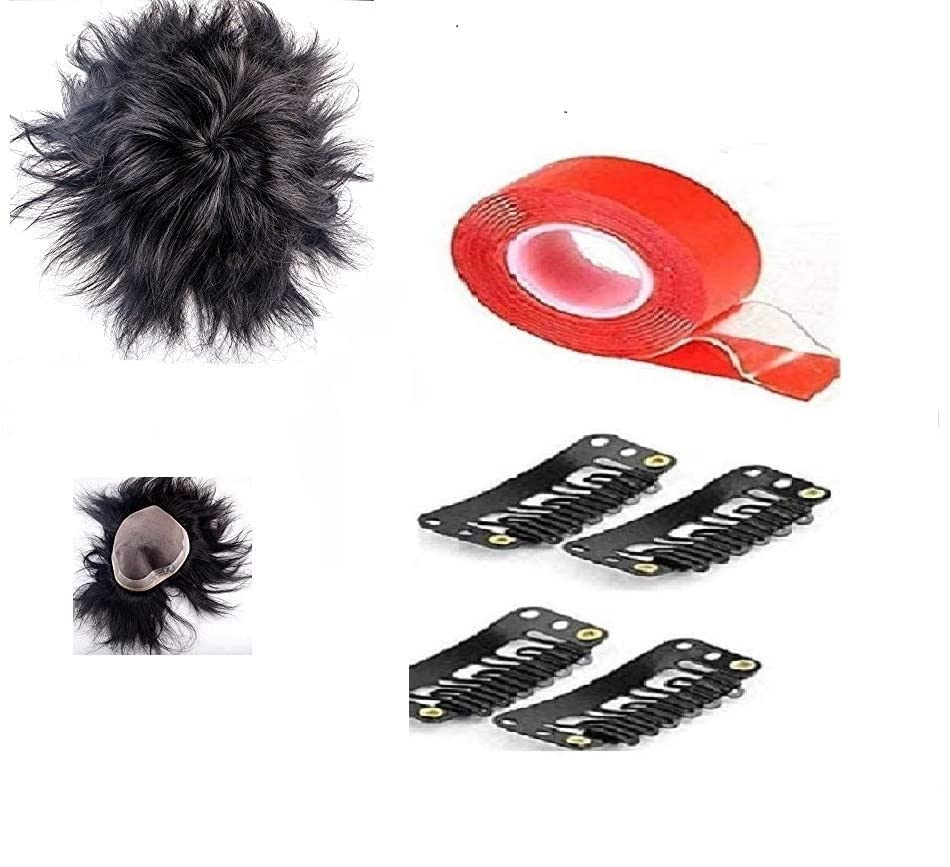KAVIN USA Real Human Hair Patch for Men & Boys - 10x7 Inch Hair System with 4 Patch Clips & 1 Tape | Natural Looking Hair Replacement Solution for Thinning Hair & Bald Spots | Perfect for Daily Wear, Work & Social Events