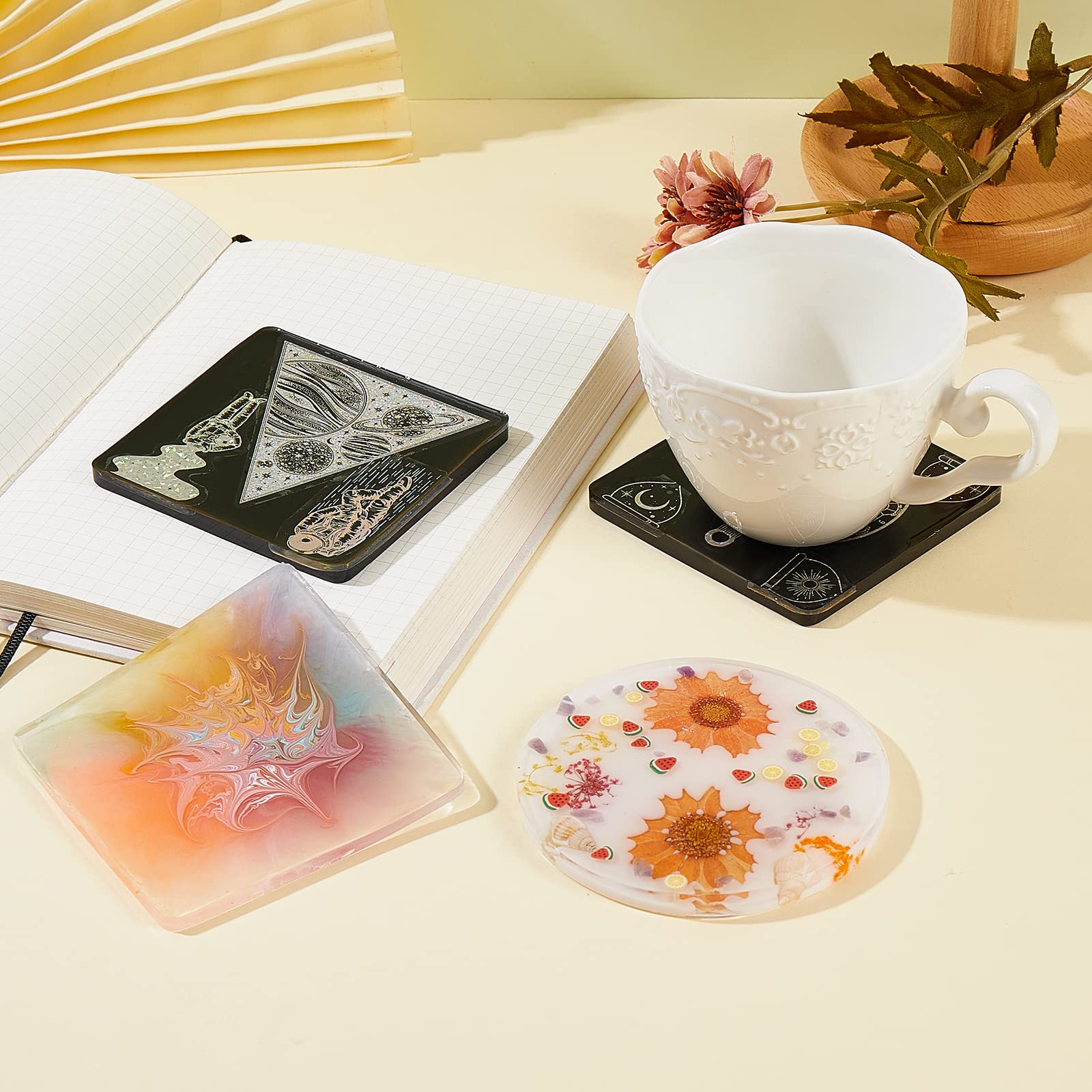 BEEFLYING 10-Piece Silicone Coaster Mold Set - 2 Styles (Square & Round) for DIY Resin Casting, Epoxy Cup Mats, Home Decor - Perfect for Crafting, Gift Making & Table Setting