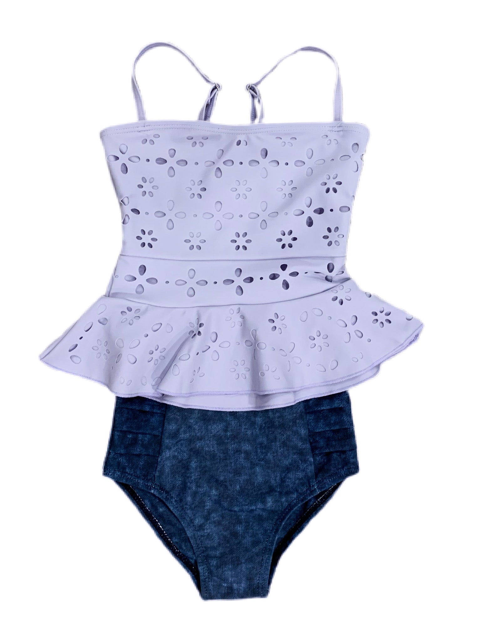 Little Girls Liberty Eyelet Peplum Tankini Swimsuit - Cute Ruffle Bikini Top & Bottom Set for Toddler - Perfect for Beach, Pool & Summer Vacation - $32