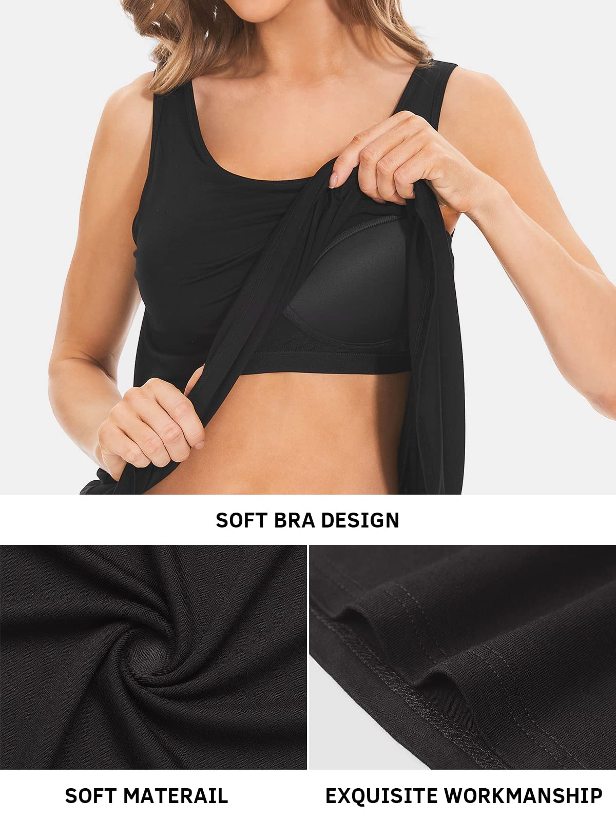 Women's Airy Curved Tank Top with Built-In Bra - Casual Flowy Pleated Loose Fit S-XXXXL - Perfect for Yoga, Summer Outfits & Beach Wear