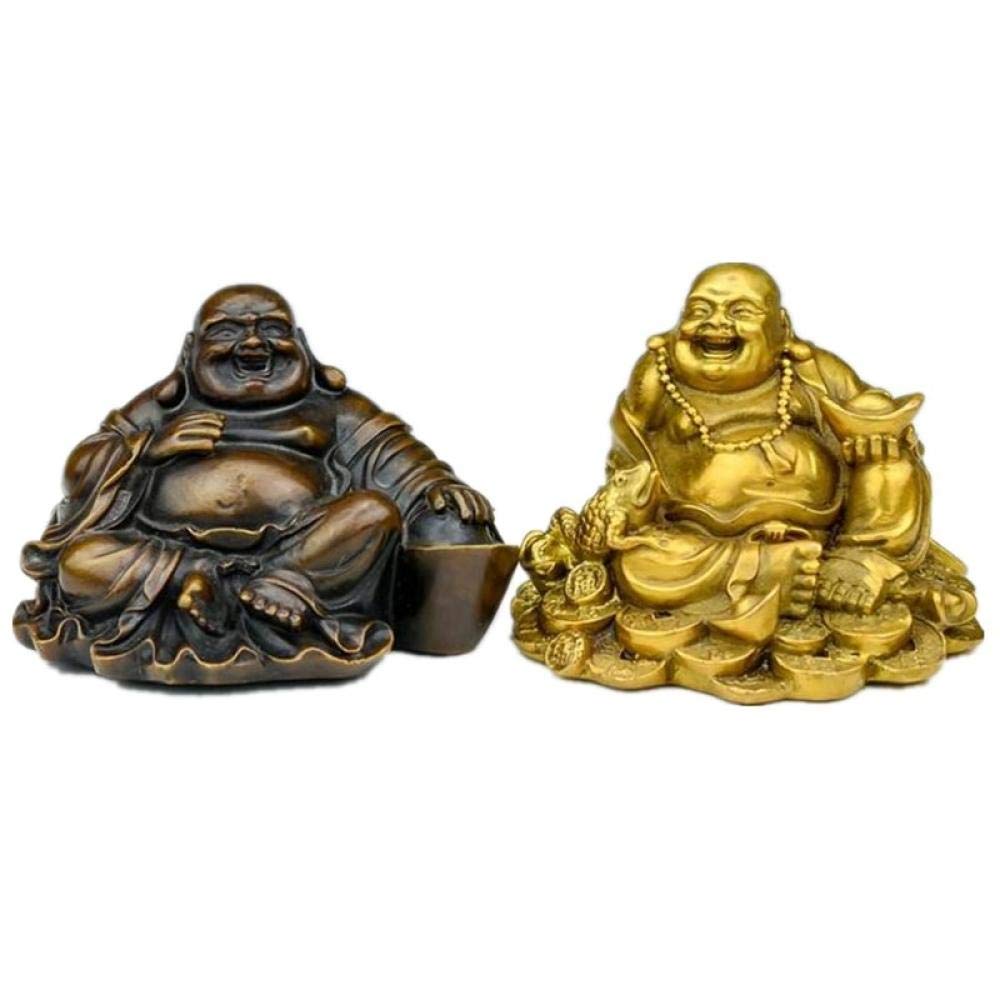 Golden Wealth Toad & Laughing Buddha Statue - Brass Buddhist Sculpture for Home Decor, Feng Shui, Office & Meditation Space | Handcrafted Spiritual Art & Gift