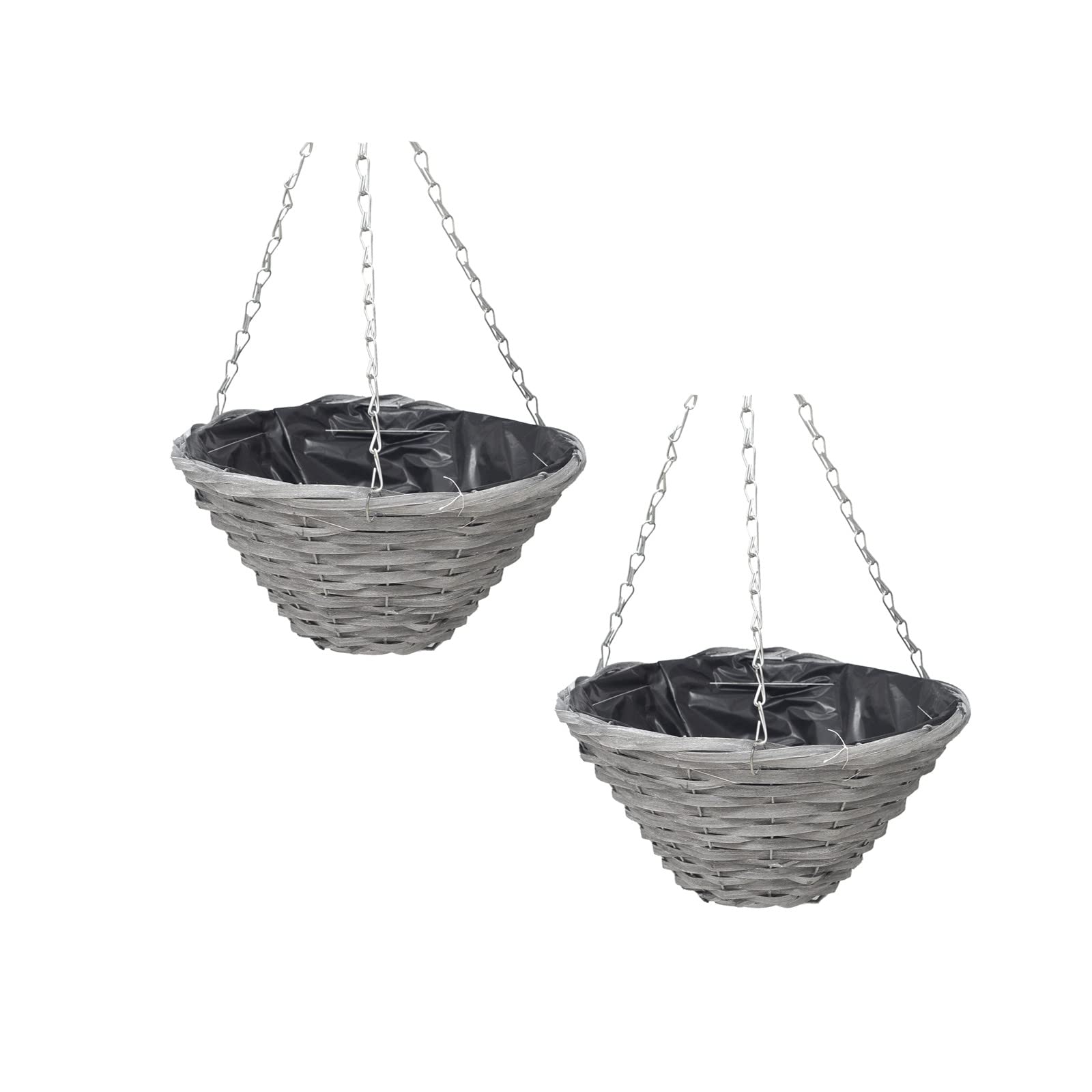 2 Pack Large 12 Inch Handmade Woven Wicker Hanging Planters with Chains & Waterproof Liner - Indoor Outdoor Hanging Baskets for Plants, Flowers, Herbs - Perfect for Garden, Porch, Balcony, Patio Decor