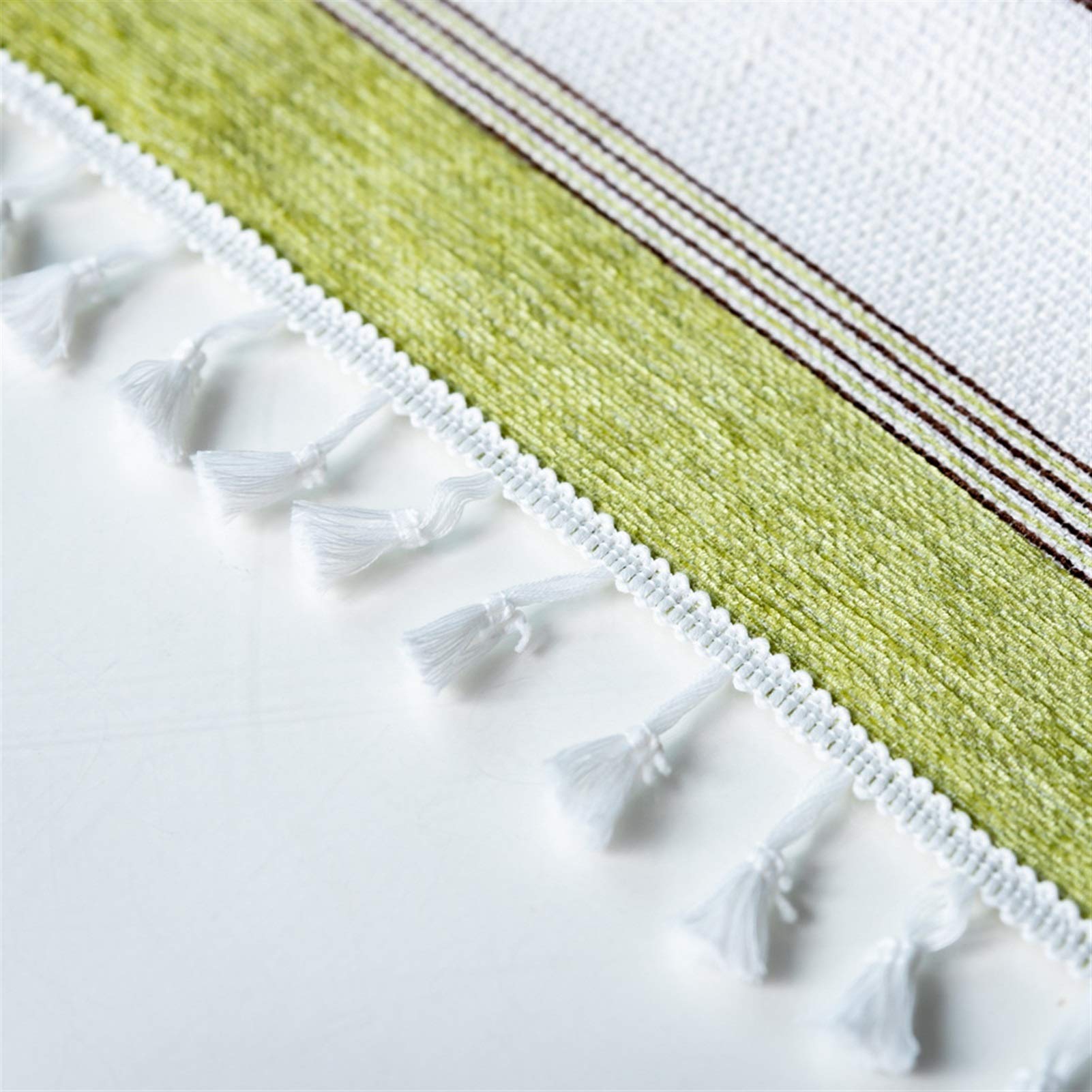 Premium Nordic Tassel Christmas Tablecloth - Thick Cotton Linen Blend with Elegant Green & Blue Stripes, Dustproof Lace Trim - Perfect for Holiday Dining, Party Decor, and Festive Home Decorations