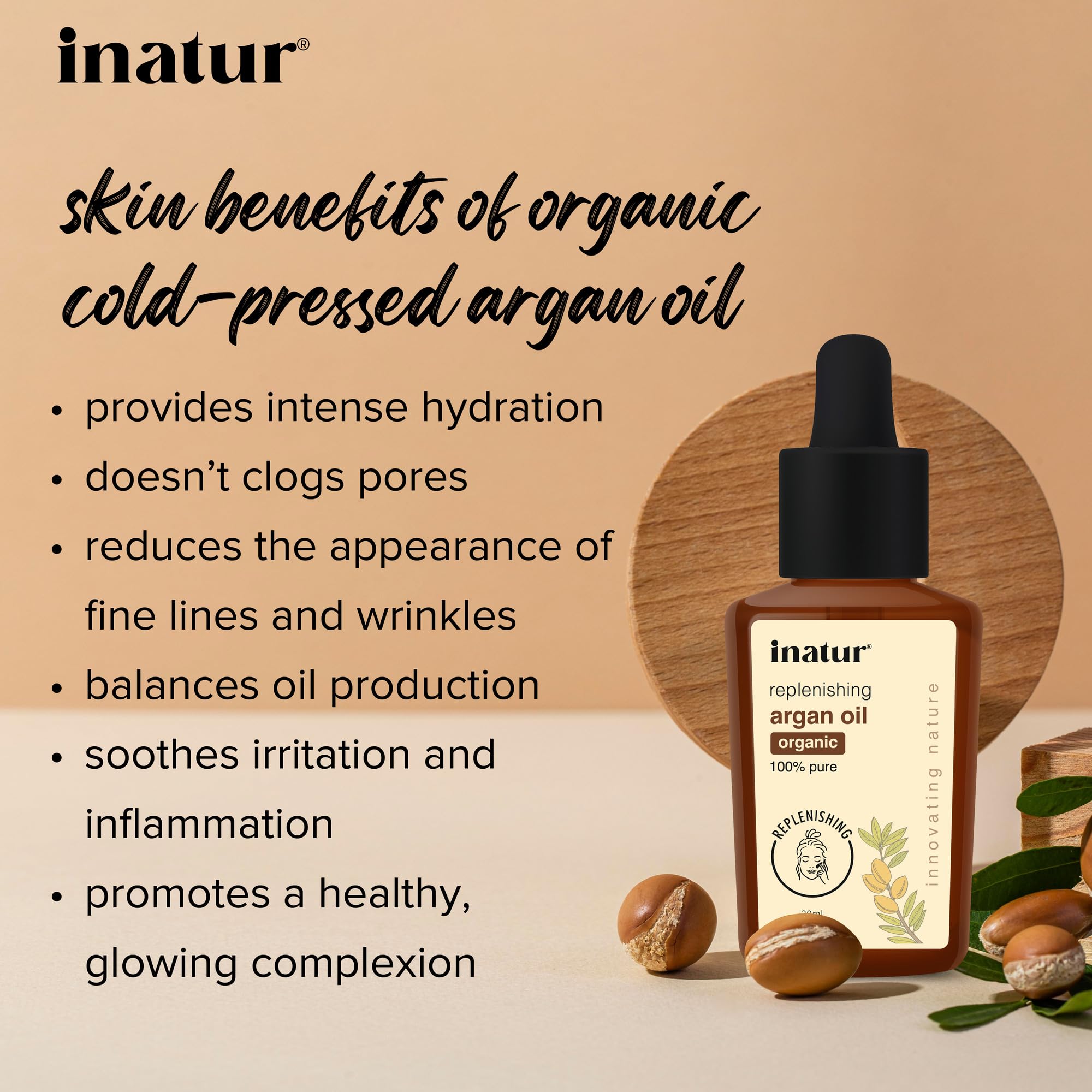 Organic Cold Pressed Argan Oil for Hair & Skin - 100% Pure Natural Moisturizer with Vitamin E | Hydrates, Nourishes & Repairs Dry Hair & Face | 30ml Bottle | Perfect for Daily Hair Care, Facial Treatment & Massage Therapy