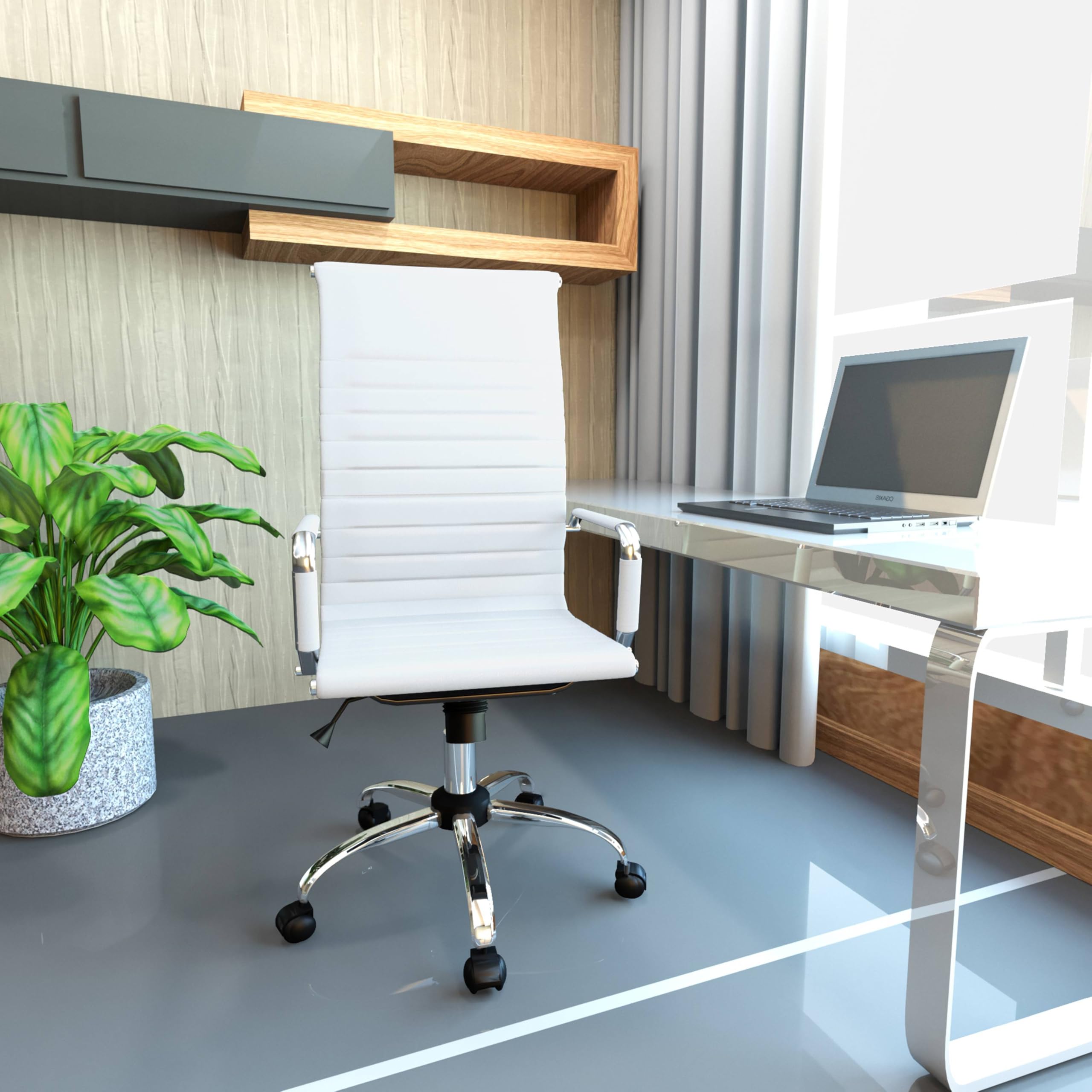 Harris Modern Adjustable High-Back Executive Office Chair - Ergonomic Swivel Task Chair with Lumbar Support for Home & Office Workspace (White) - Perfect for Long Work Hours, Gaming & Remote Work