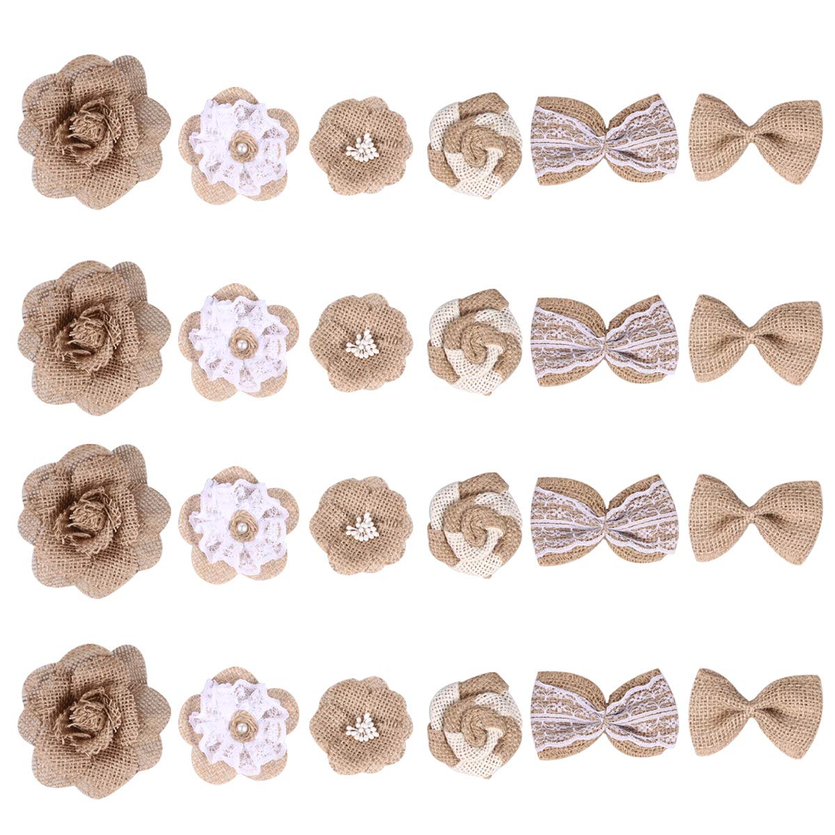 Healifty 24pcs Natural Burlap Rose Bows - DIY Rustic Flower Decor Set for Wedding, Home, Party & Craft Projects - Handmade Burlap Flowers for DIY Crafts, Centerpieces, Gift Wrapping & Seasonal Decorations