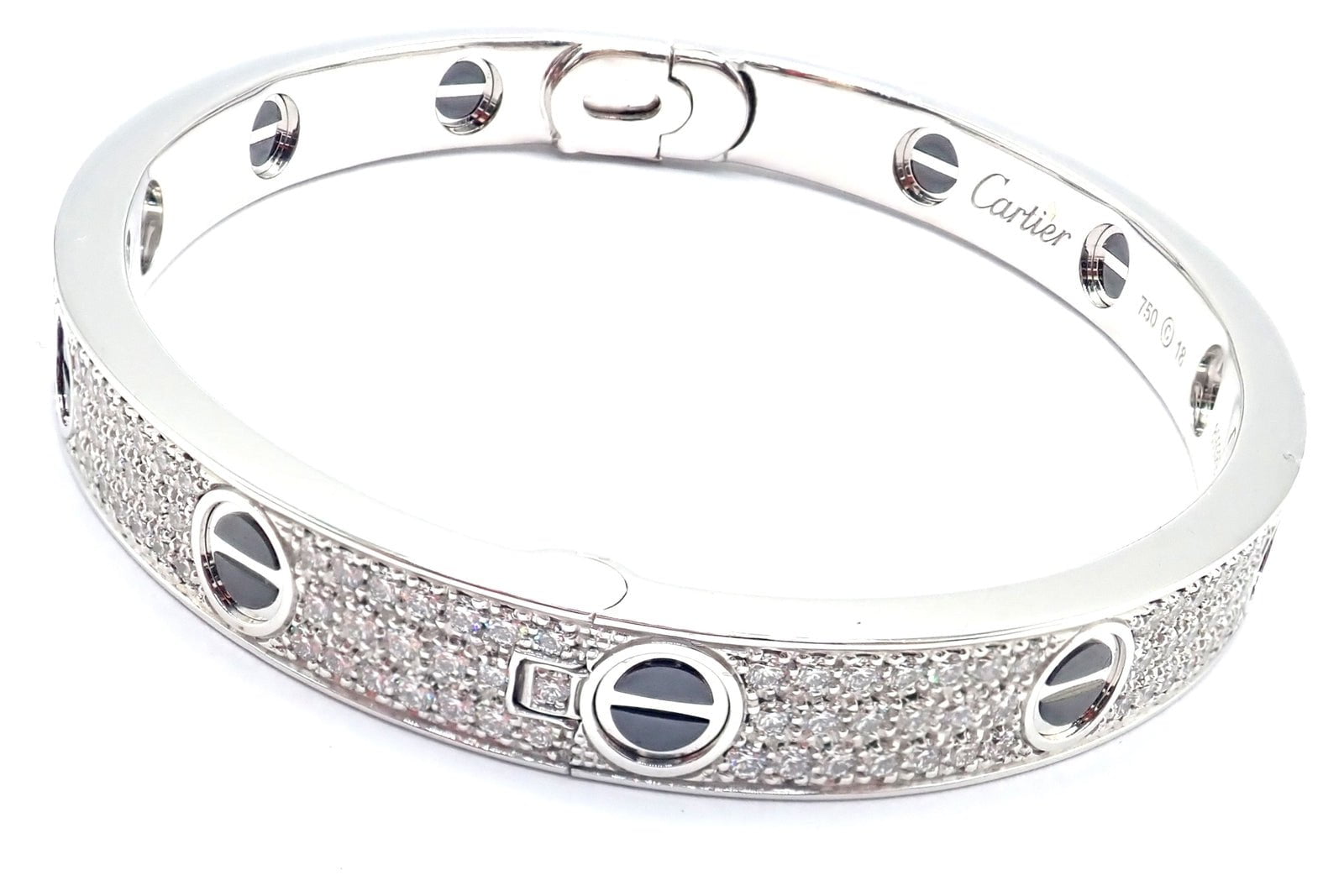 Authentic Cartier Love 18K White Gold Diamond Pave Ceramic Bracelet Size 18 with Certificate - Luxury Jewelry Gift for Anniversary & Special Occasions