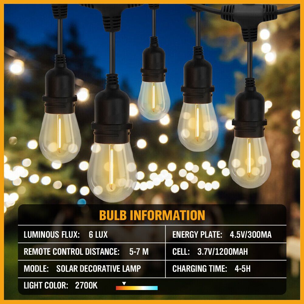 15 LED Solar Powered 18.2M String Lights - Waterproof Outdoor Fairy Lights for Wedding, Party, Garden, Patio & Backyard Decor