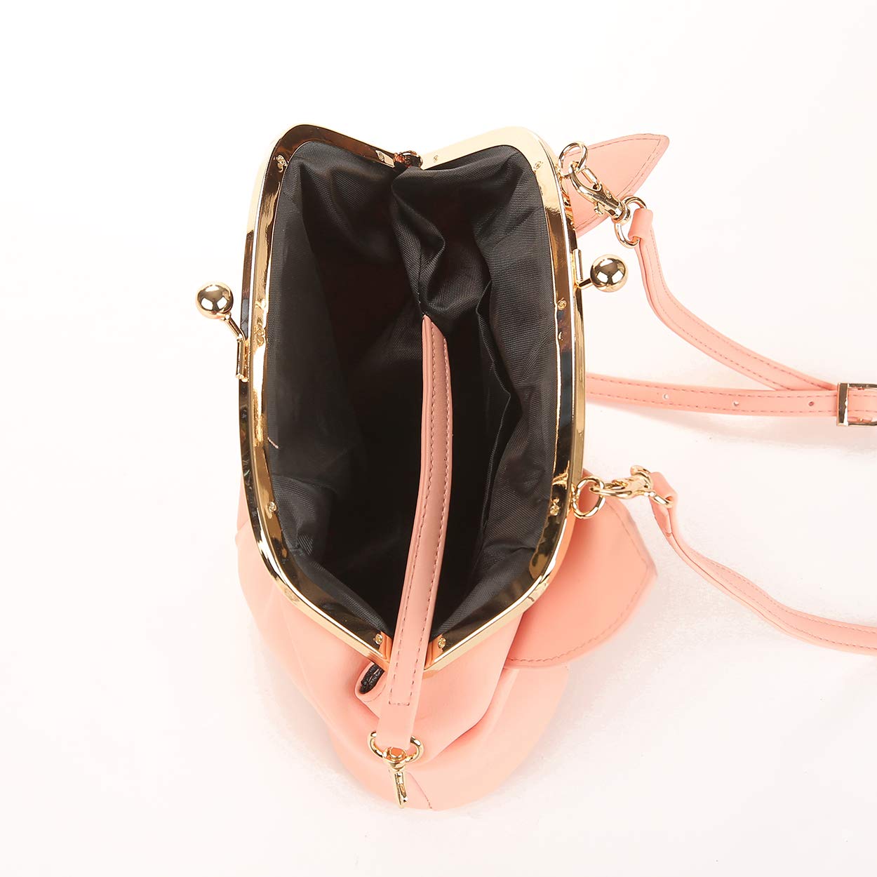 JHVYF Women's Cute Cat Ear Crossbody Bag - PU Leather Small Shoulder Purse with Kiss Lock in Pink | Kawaii Casual Purse for Girls | Perfect for School, Shopping & Daily Use