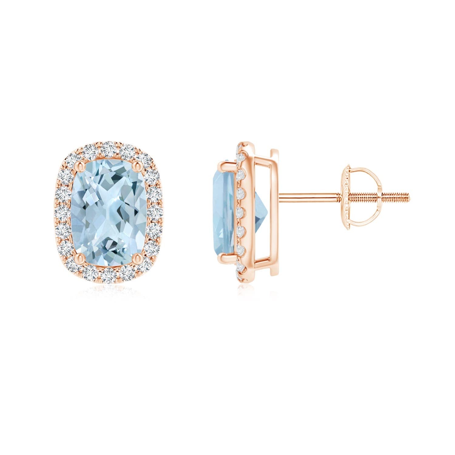 Natural Aquamarine Halo Earrings for Women in 14K Solid Gold/Platinum | March Birthstone Jewelry Gift | Wedding, Anniversary & Birthday Present | Elegant Everyday Wear & Special Occasion Jewelry