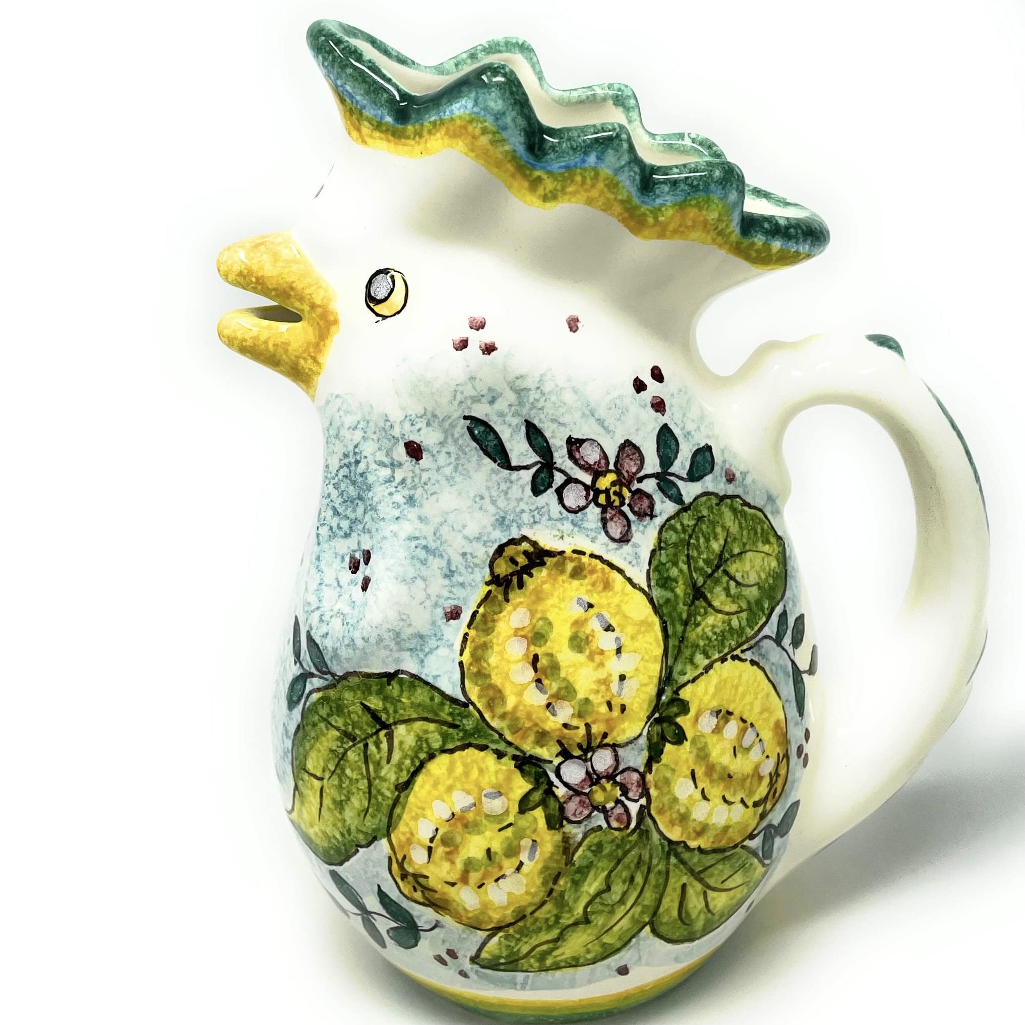 Italian Ceramic Art Pitcher - Hand Painted Tuscan Vine Vino Jar with Lemon Decor, Made in Italy | Perfect for Kitchen Decor, Wine Serving & Tuscan Home Decor