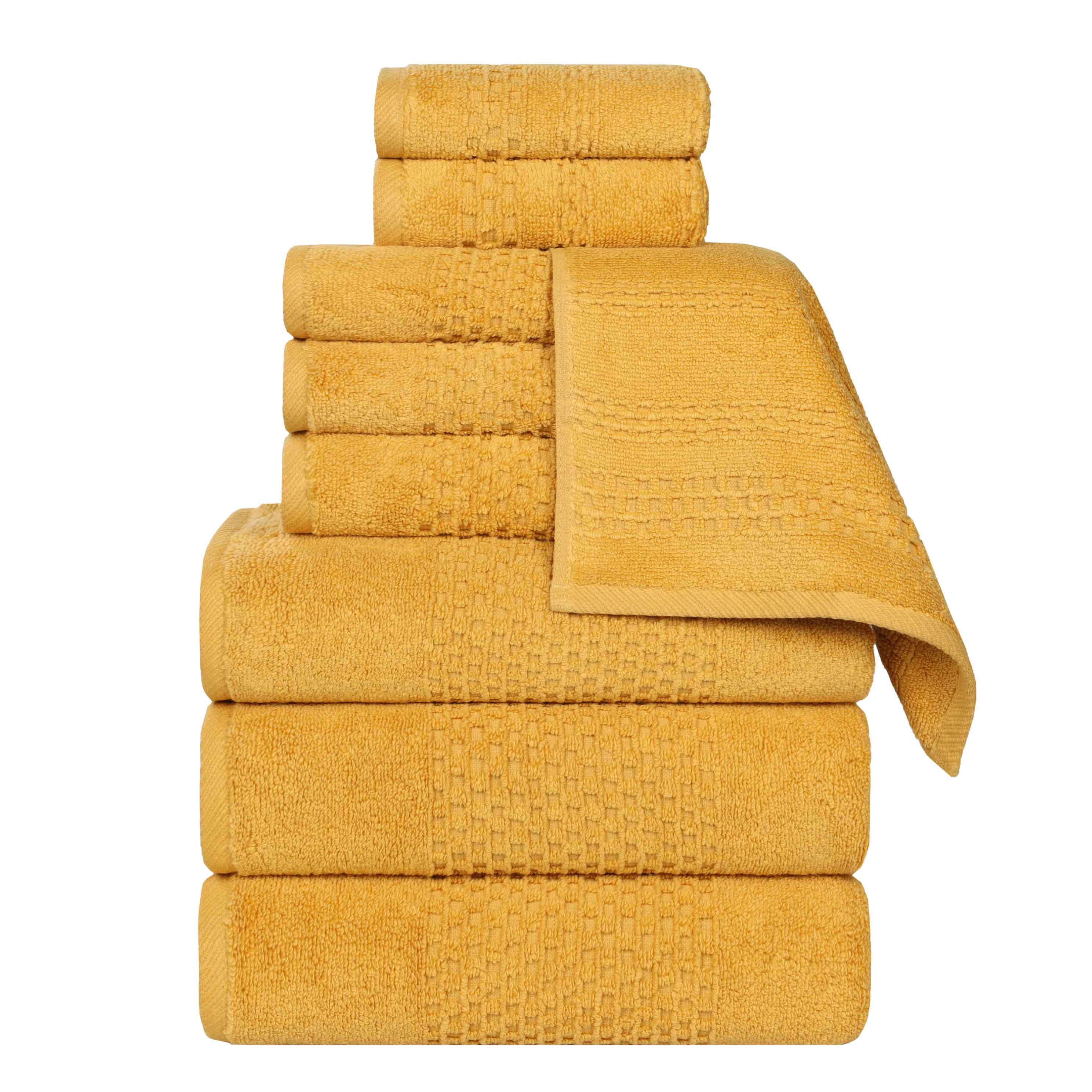 Playa Zero Twist Cotton Solid Waffle Textured 9-Piece Towel Set | Ultra Soft & Absorbent Bath & Beach Towels for Spa, Pool, Gym & Home Use