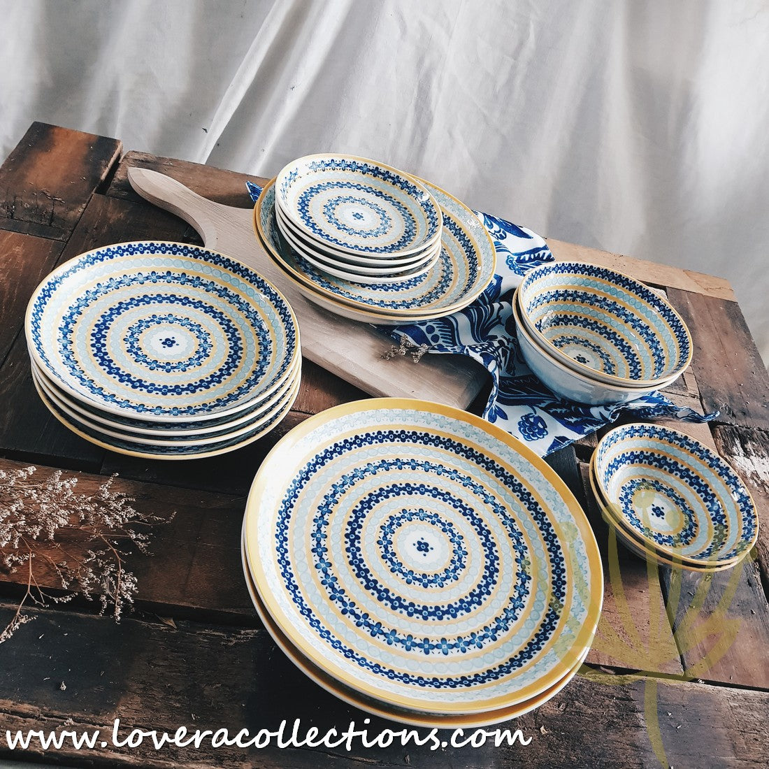 Awasaka Japan Blue & Yellow Floral Tea & Dinnerware Set - Elegant Japanese Ceramic Cups, Plates & Serving Dishes for Afternoon Tea, Dinner Parties & Home Decor