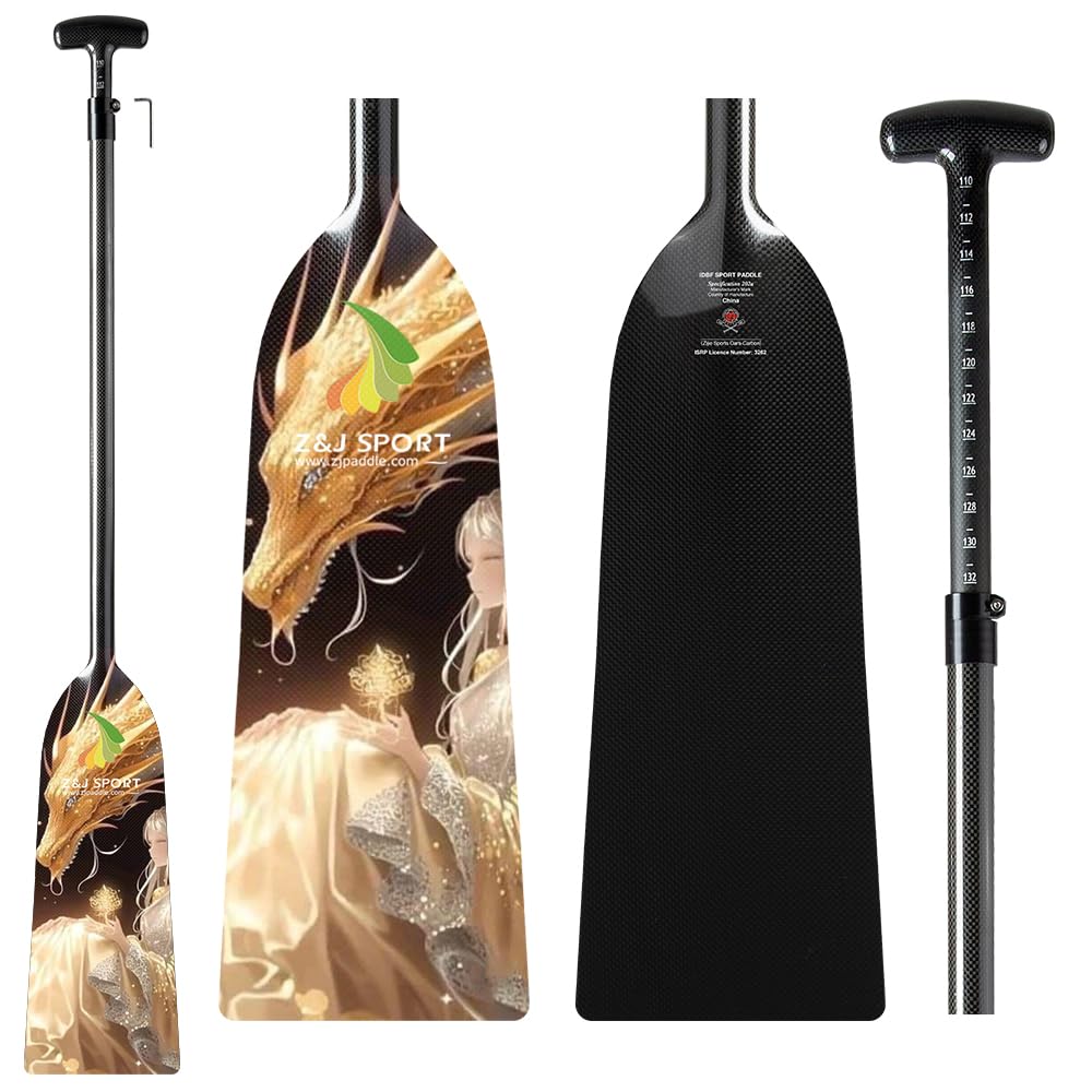 Z&J SPORT Adjustable Dragon Boat Paddle - IDBF Approved Carbon Fiber Rowing Paddle with Dragon Design & Adjustable T-Handle for Competitive Racing, Training, and Outdoor Water Sports