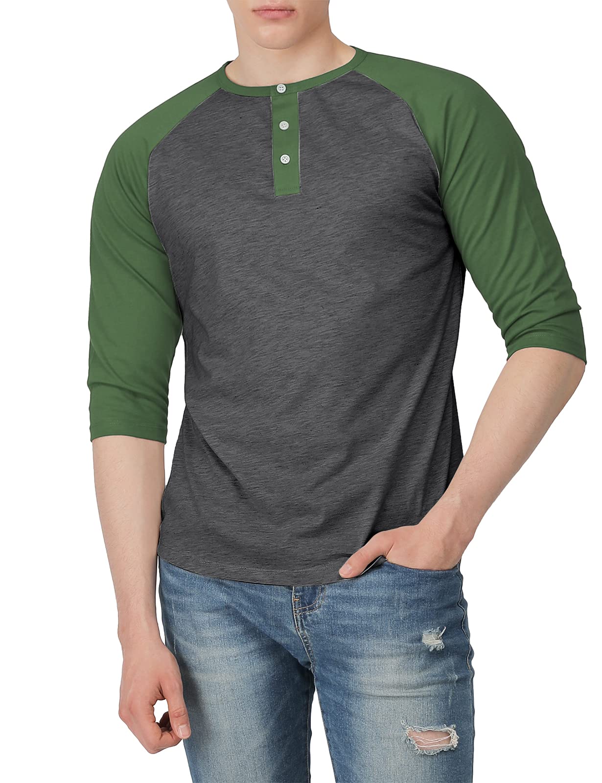 Men's Slim Fit Henley T-Shirts - Casual Baseball Jersey with Raglan Long & 3/4 Sleeve Options - Perfect for Everyday Wear, Sports & Outdoor Activities