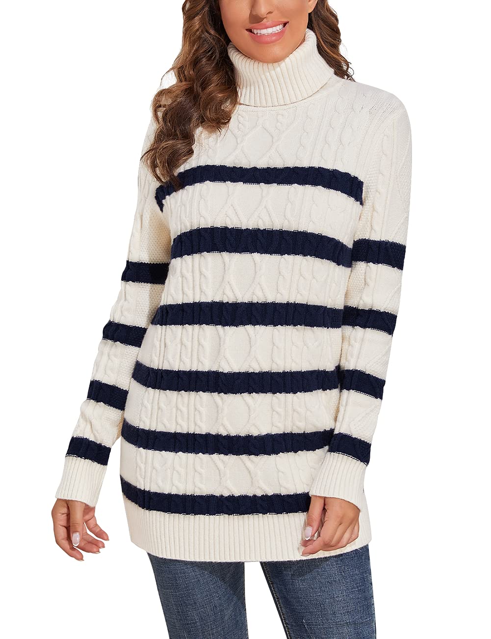 PrettyGuide Women's Long Turtleneck Sweater - Plus Size Cable Knit Tunic Top for Winter | Cozy Oversized Pullover for Work, Dates & Casual Outfits