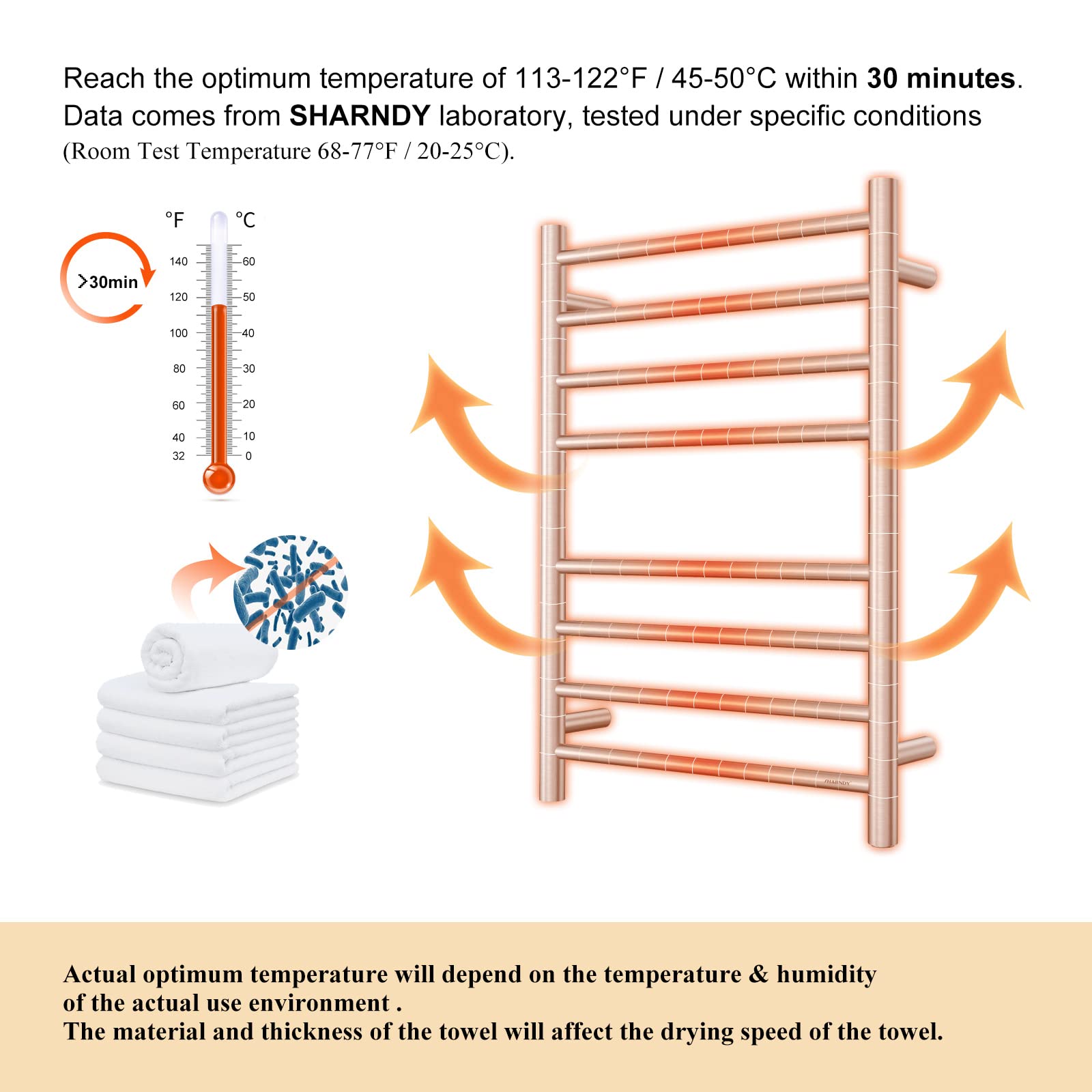 Brushed Nickel Electric Heated Towel Warmer - Wall Mounted Bathroom Towel Rack with 8 Stainless Steel Bars, 70W, 27.56x19.69x4.41 inches (ETW44-2) - Perfect for Spa, Luxury Bathrooms & Guest Room Towel Warming