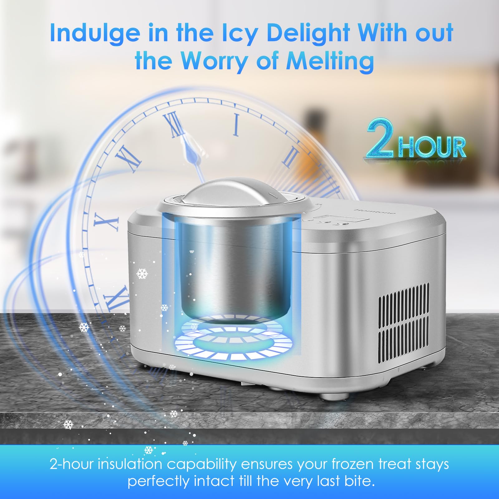 Homtone 1 Quart Automatic Ice Cream Maker with Built-in Compressor & LCD Timer - Make Ice Cream, Gelato, Frozen Yogurt in 30-60 Minutes | No Pre-Freezing Needed | Perfect for Home Kitchens, Parties & Dessert Shops