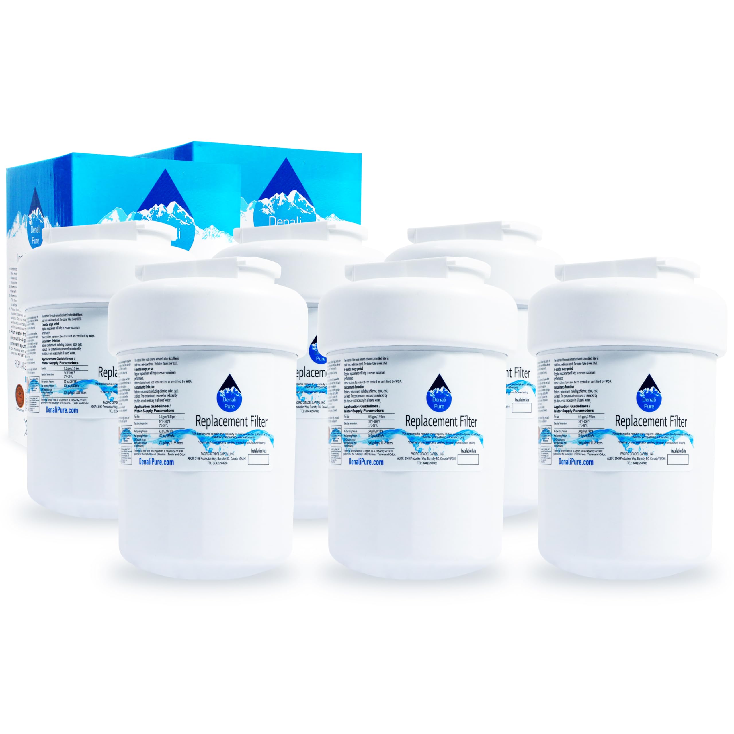 6-Pack GE MWF/MWFP Refrigerator Water Filter Replacement - Compatible with General Electric DFSS9VKBASS, Fridge Water Filter Cartridge for Clean & Fresh Drinking Water - Perfect for Home, Office, and RV Use