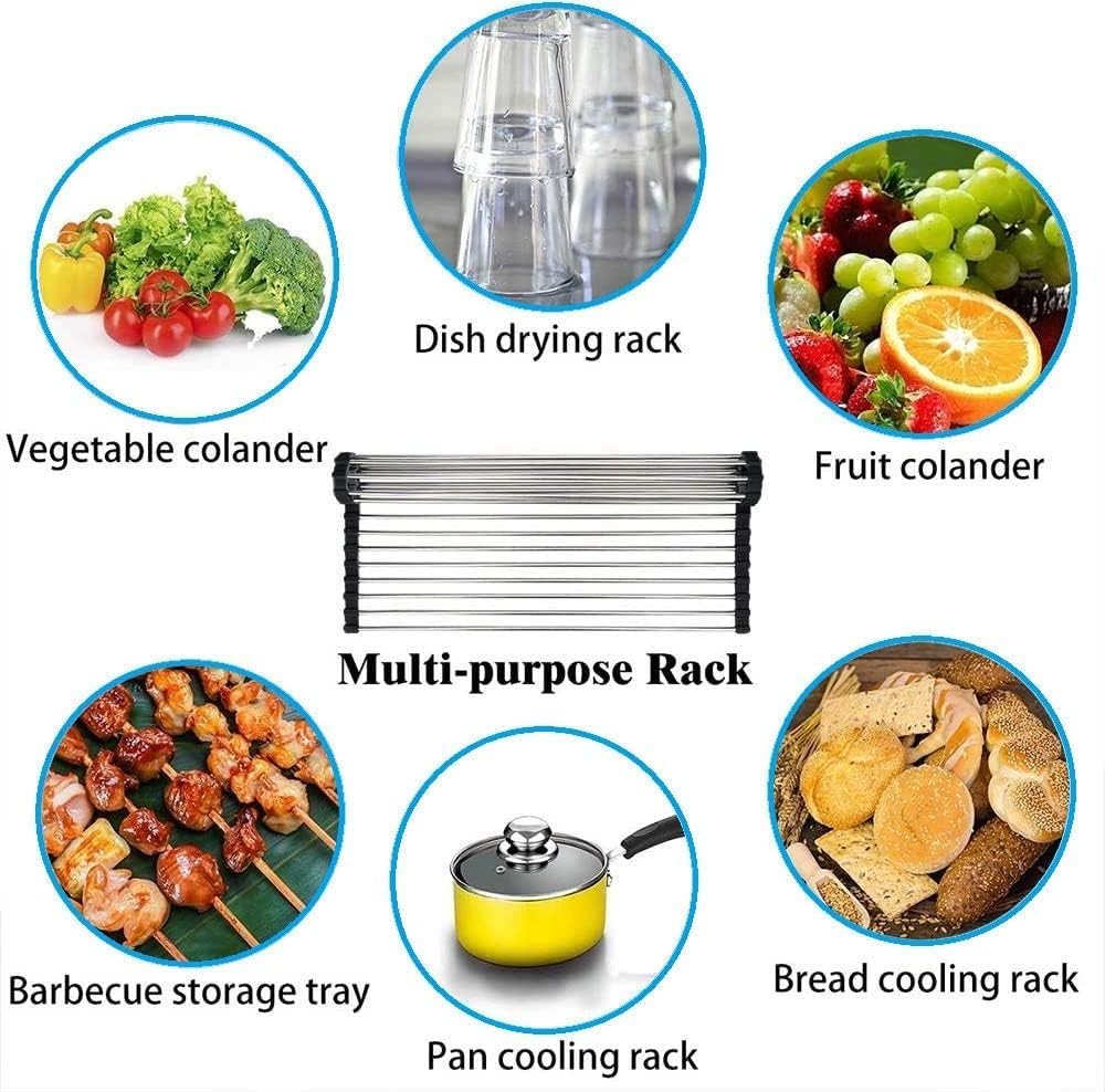 Foldable Roll-Up Kitchen Sink Dish Drying Rack - Space Saving Dish Drainer, Utensil Holder & Vegetable Colander - Perfect for Small Kitchens, RVs & Camping (Multicolor)
