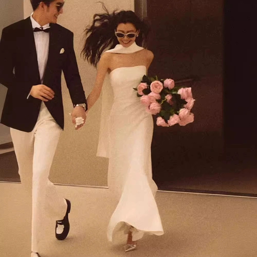 Elegant Strapless White Mermaid Evening Dress for Wedding, Prom & Special Occasions - Style J6370