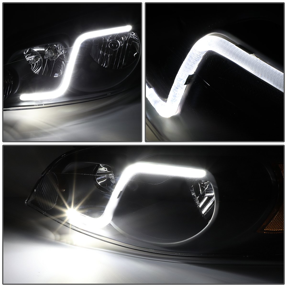DNA MOTORING HL-LB-CI06-BK-AM Black Amber LED Headlights with Daytime Running Lights - Compatible with 2006-2013 Chevrolet Impala - Upgrade for Better Visibility & Style (Perfect for Night Driving & Car Customization)
