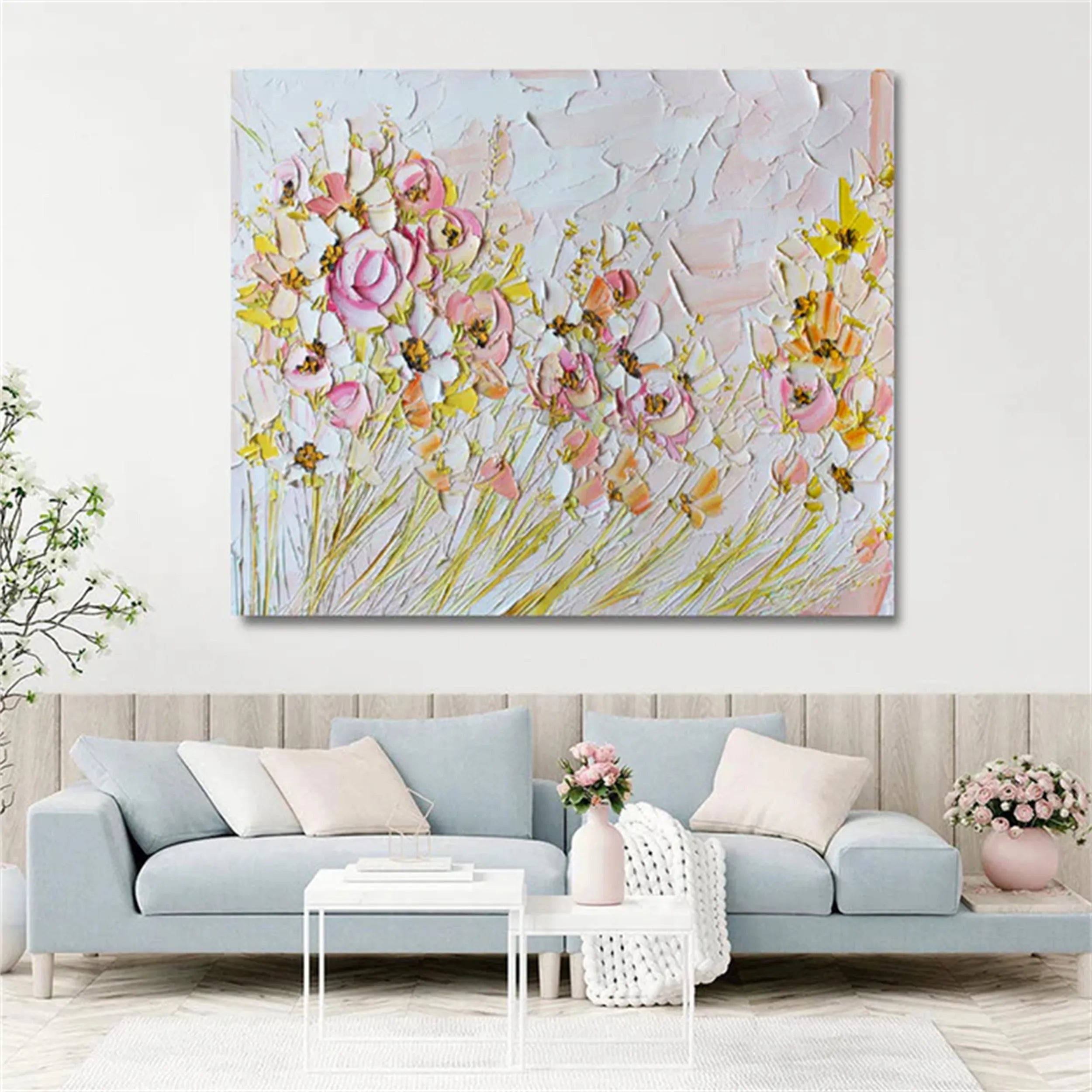 Flower and Tree Painting #FT047 - Handmade Canvas Art for Home Decor, Office Wall Art, and Gift Ideas