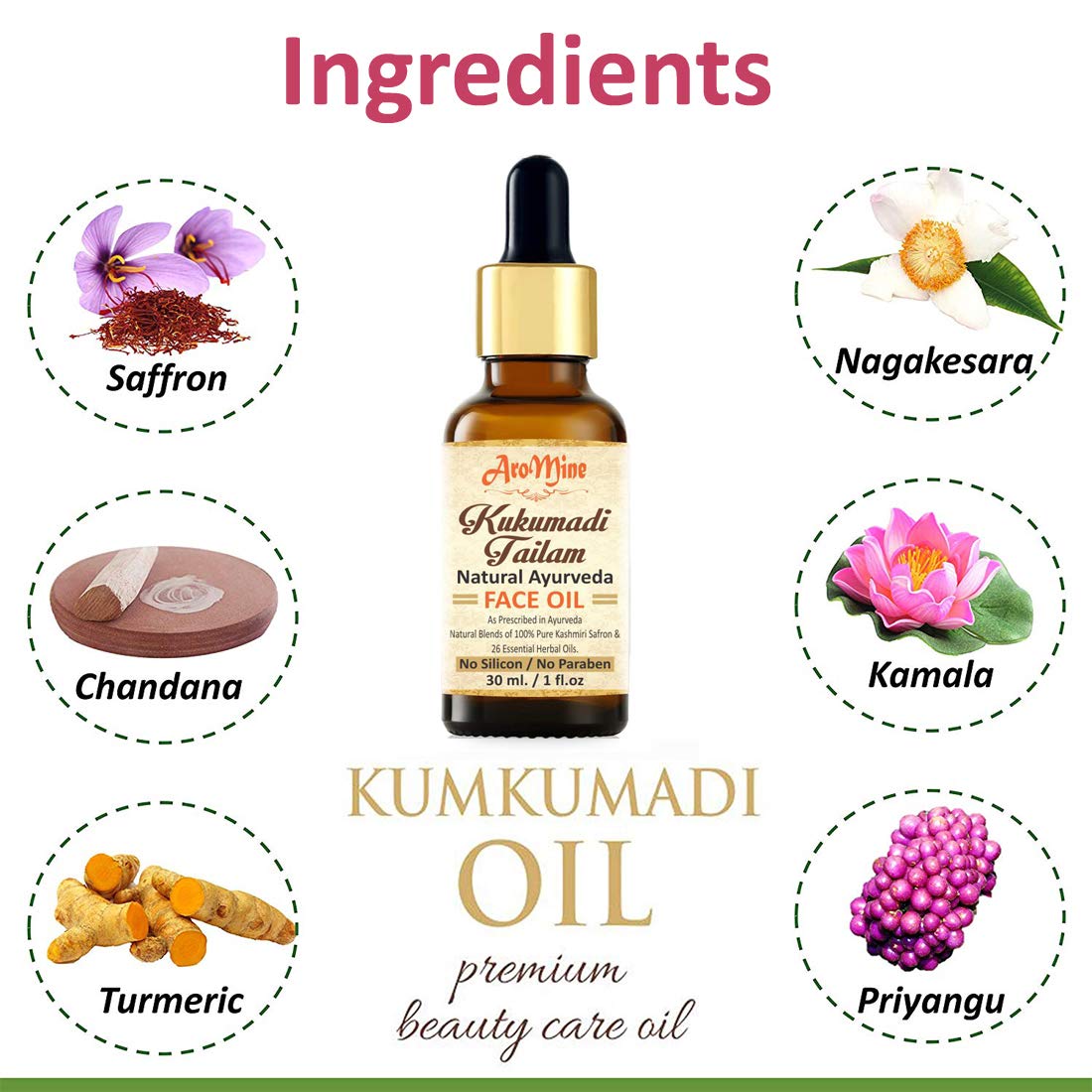 AroMine Ayurvedic Kumkumadi Face Oil - 30ml for Skin Brightening & Glowing | Natural Radiance Booster | Perfect for Daily Skincare & Nighttime Routine