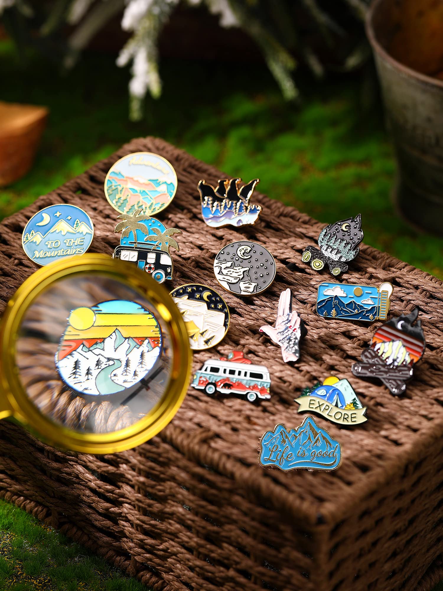 15 Pcs Enamel Pins for Backpack & Hat - Cute Camping Lapel Pins, Nature Aesthetic Brooch Pins for Women & Men - DIY Crafts, Jewelry & Gifts for Outdoor Adventures, Hiking, Travel & Everyday Fashion Accessories