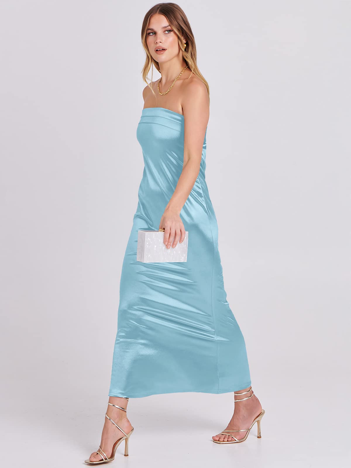 ANRABESS Women's Strapless Satin Maxi Dress - Elegant Backless Bodycon Cocktail Dress for Wedding Guest, Party & Formal Occasions | Summer & Spring 2025 Fashion