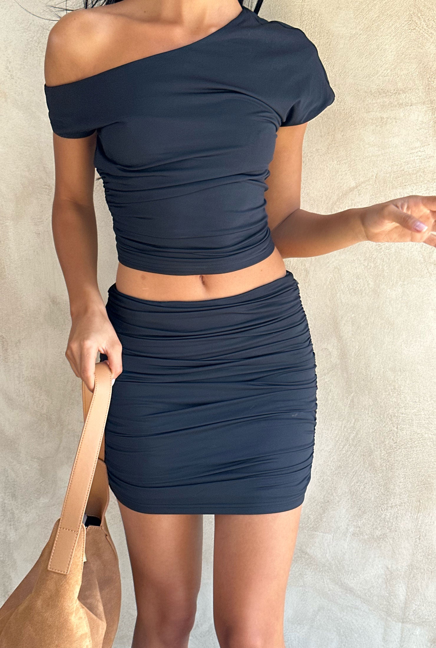 Katia Mini Skirt - Black High Waist Stretch Denim Short Skirt for Women | Casual, Party & Summer Outfits