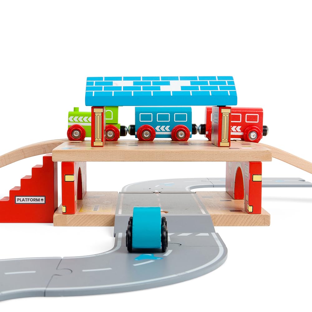 Bigjigs Rail Overground Station - Wooden Train Accessories & Shed for Kids Ages 3-5 | Perfect for Imaginative Play & Wooden Railway Sets