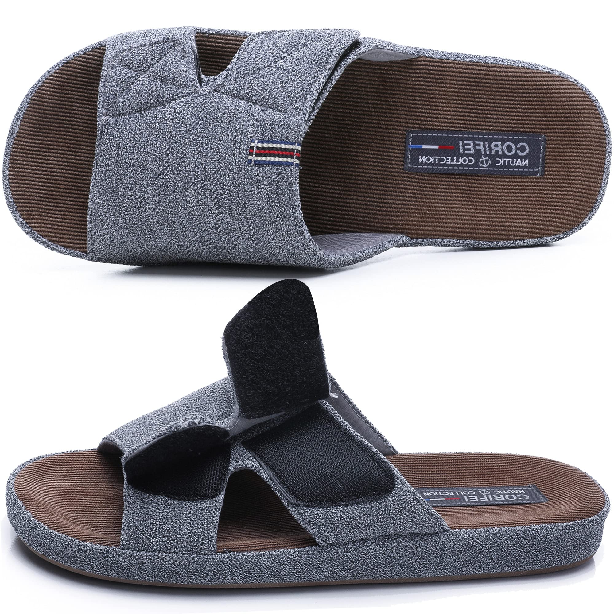 Men's Open Toe Slippers with Arch Support - Adjustable Cross Band House Shoes for Indoor & Outdoor Use - Non-Slip Comfort Slides for Home, Garden, and Poolside Relaxation