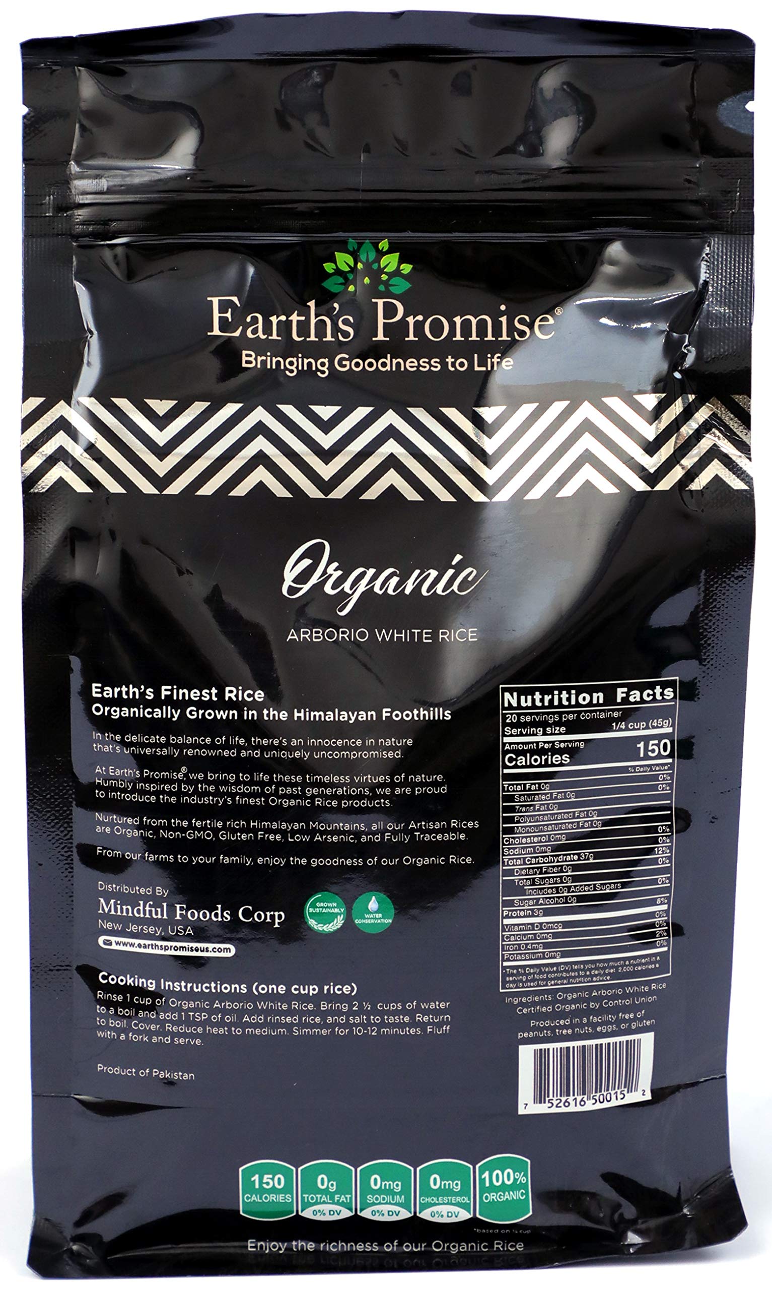Earth's Promise Organic Arborio White Rice 32 oz (1-Pack) - Non-GMO, Gluten Free, Allergen Free, Low Arsenic, Sustainably Sourced - Perfect for Risotto, Paella, Rice Pudding & Creamy Rice Dishes - Healthy Pantry Staple for Italian & Mediterranean Cuisine