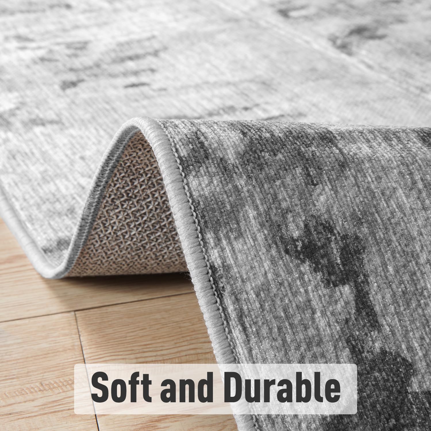 RESARE Modern Abstract Distressed Area Rug 8x10 - Machine Washable Gray Rug for Living Room, Bedroom & Home Decor | Soft & Durable Floor Covering